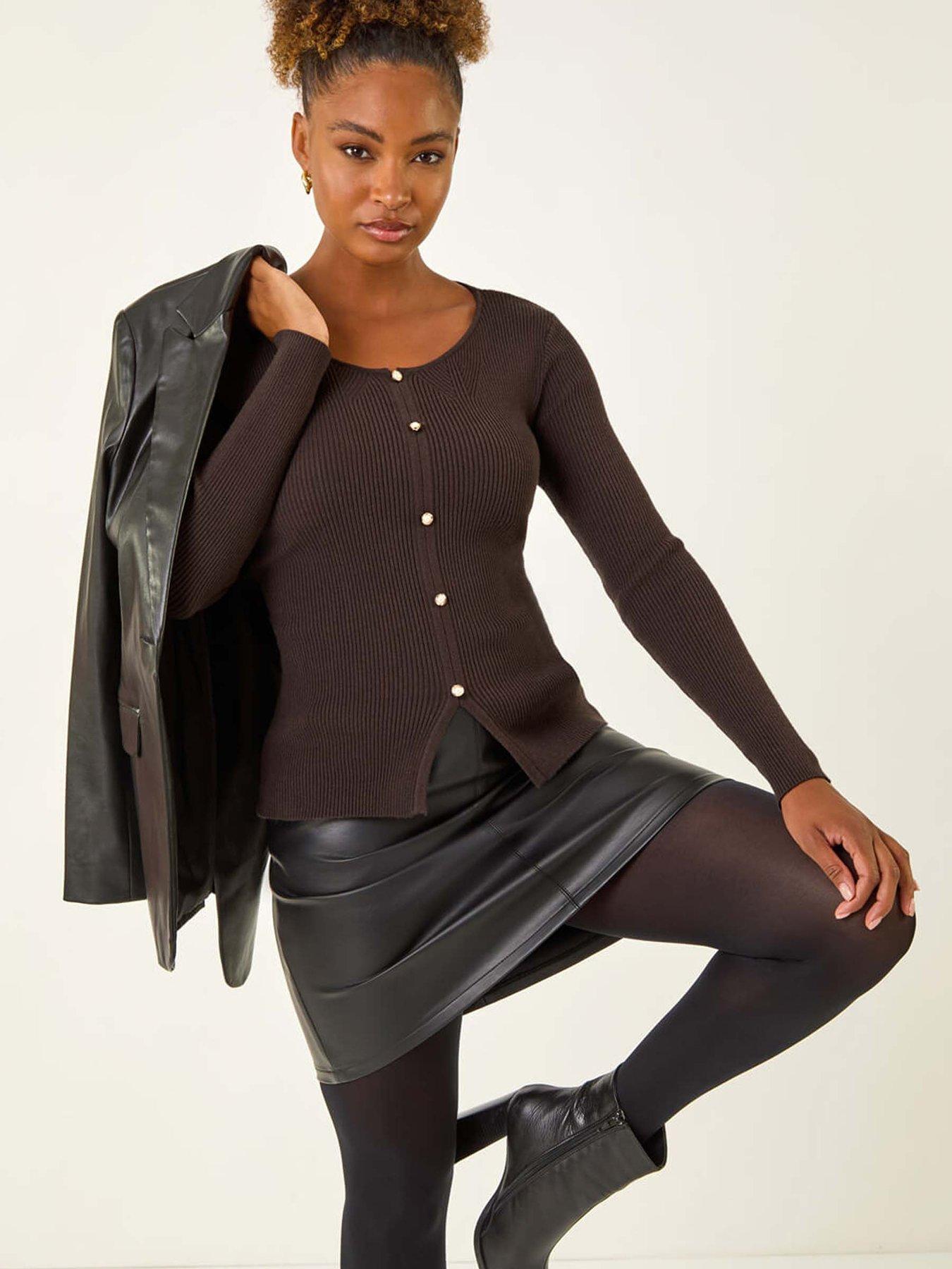 Roman Pearl Ribbed Knit Jumper - Chocolate | Very