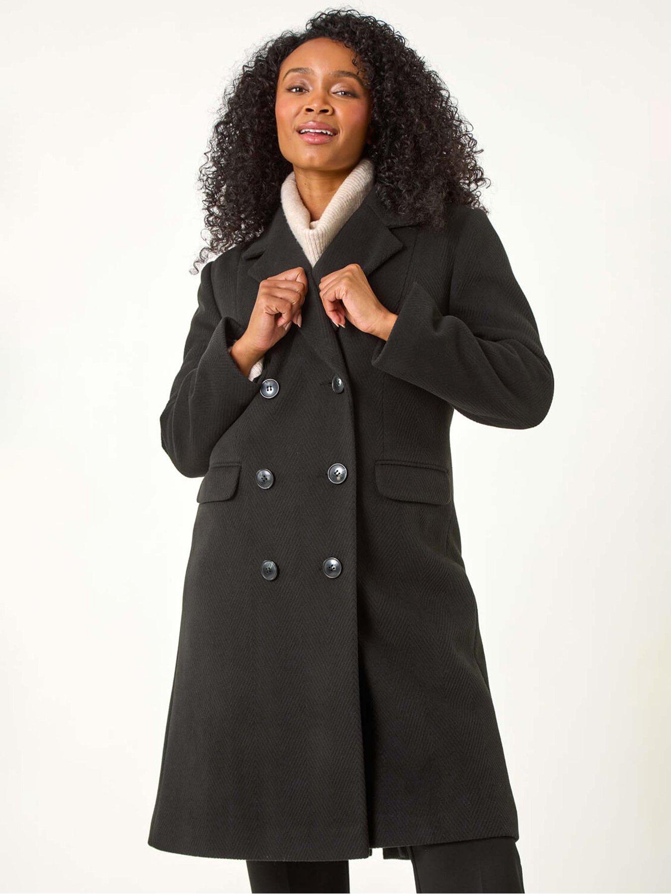 Roman Petite Women's Black Double Breasted Coat Size 16 - Image 3