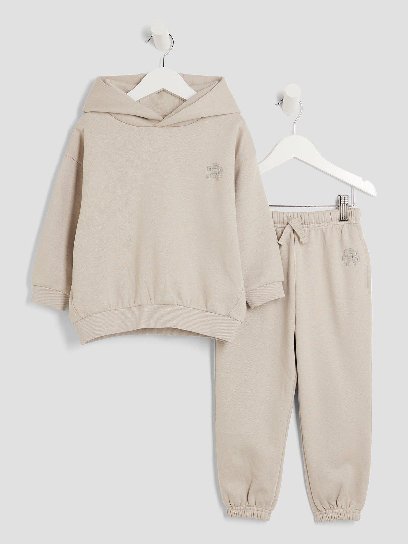 River Island Mini Boys RR Hoodie And Joggers Set, Beige, Size Age: 2-3 Years