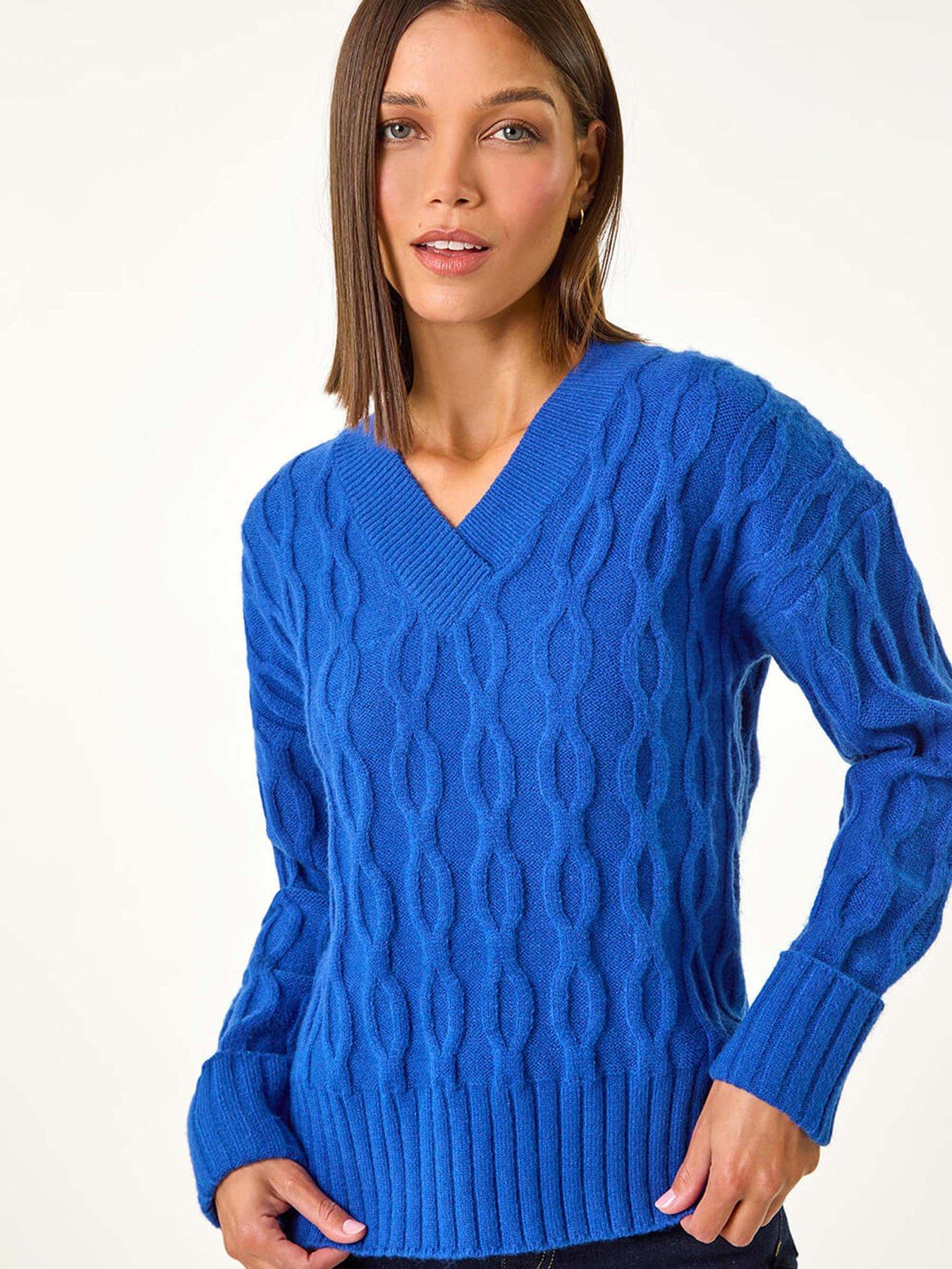 Funnel Neck Soft Knit Long Sleeve Jumper - Royal Blue