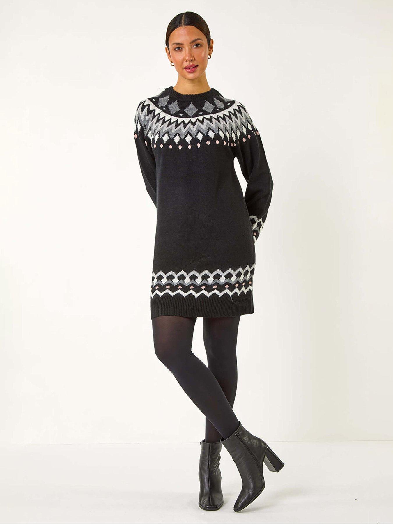 Roman Geometric Print Knitted Shift Dress - Black