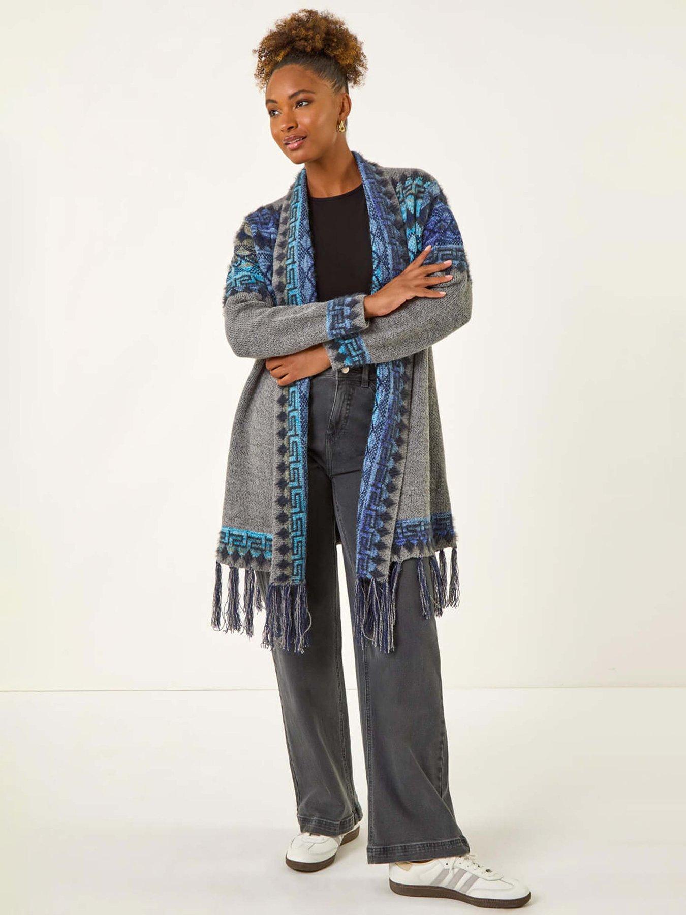 Image 3 of 5 of Roman Jacquard Edge Knit Cardigan - Grey