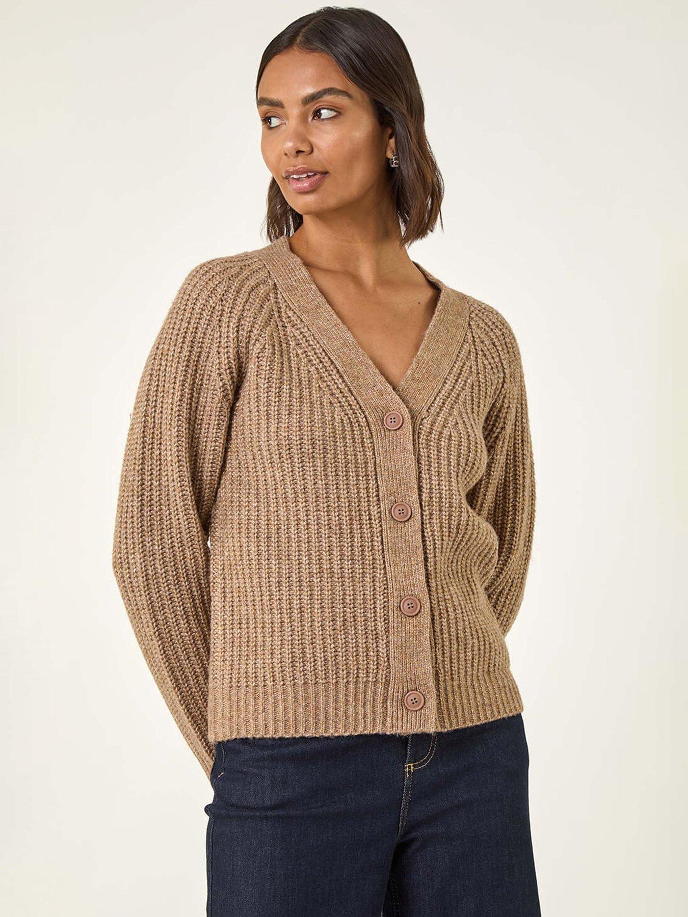 Roman Metallic Button Knit Cardigan - Beige