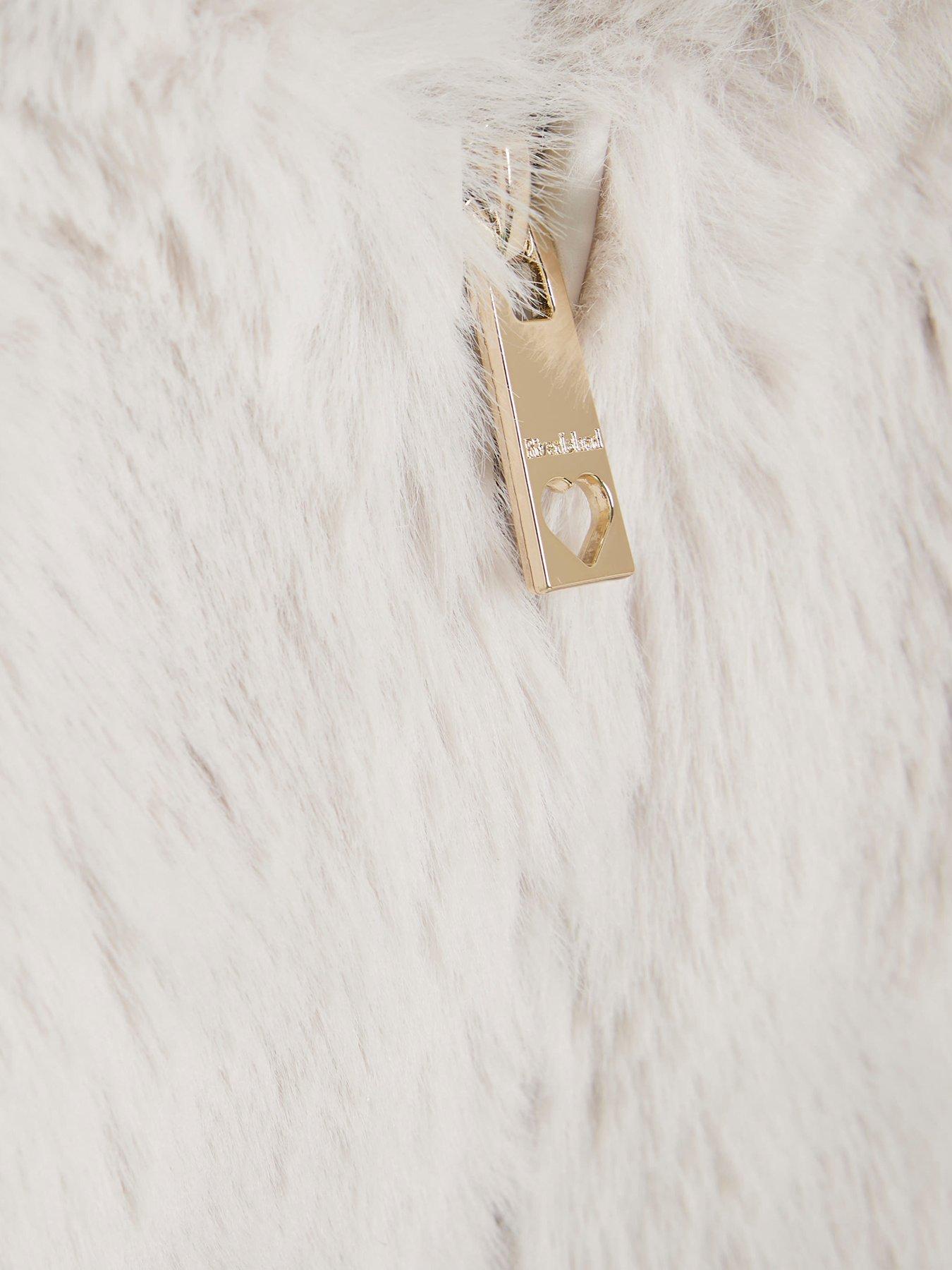 Image 4 of 4 of River Island Mini Girls Faux Fur Wrap Hooded Coat - Grey