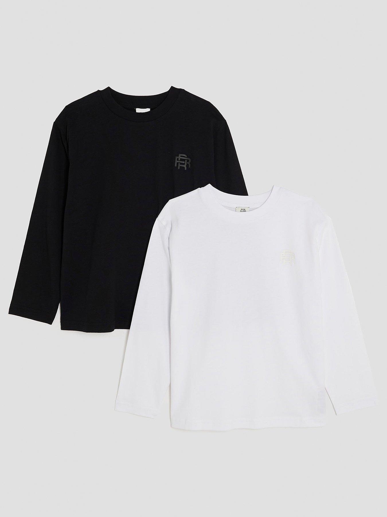 River Island Older Boys 2 Pack Long Sleeve Essentials T-Shirts - Black