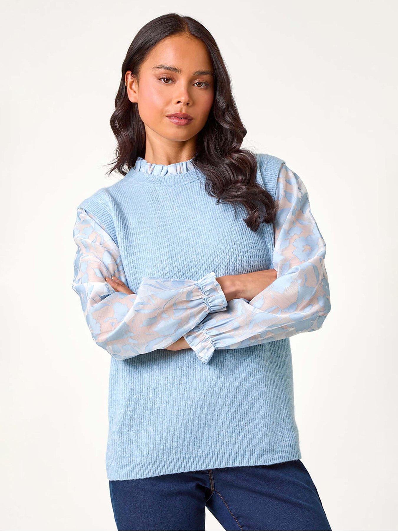 Roman Petite Floral Print 2 In 1 Knit Jumper - Light Blue