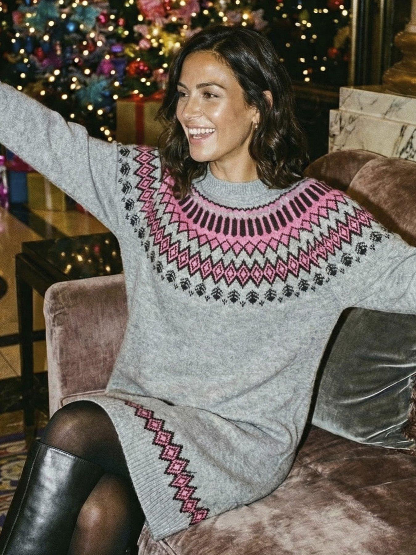 Roman Fairisle Knitted Jumper Dress - Grey | Very
