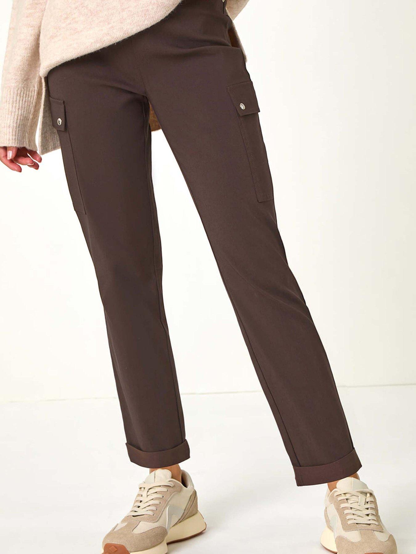 undefined Turn Up Stretch Cargo Trousers - Chocolate