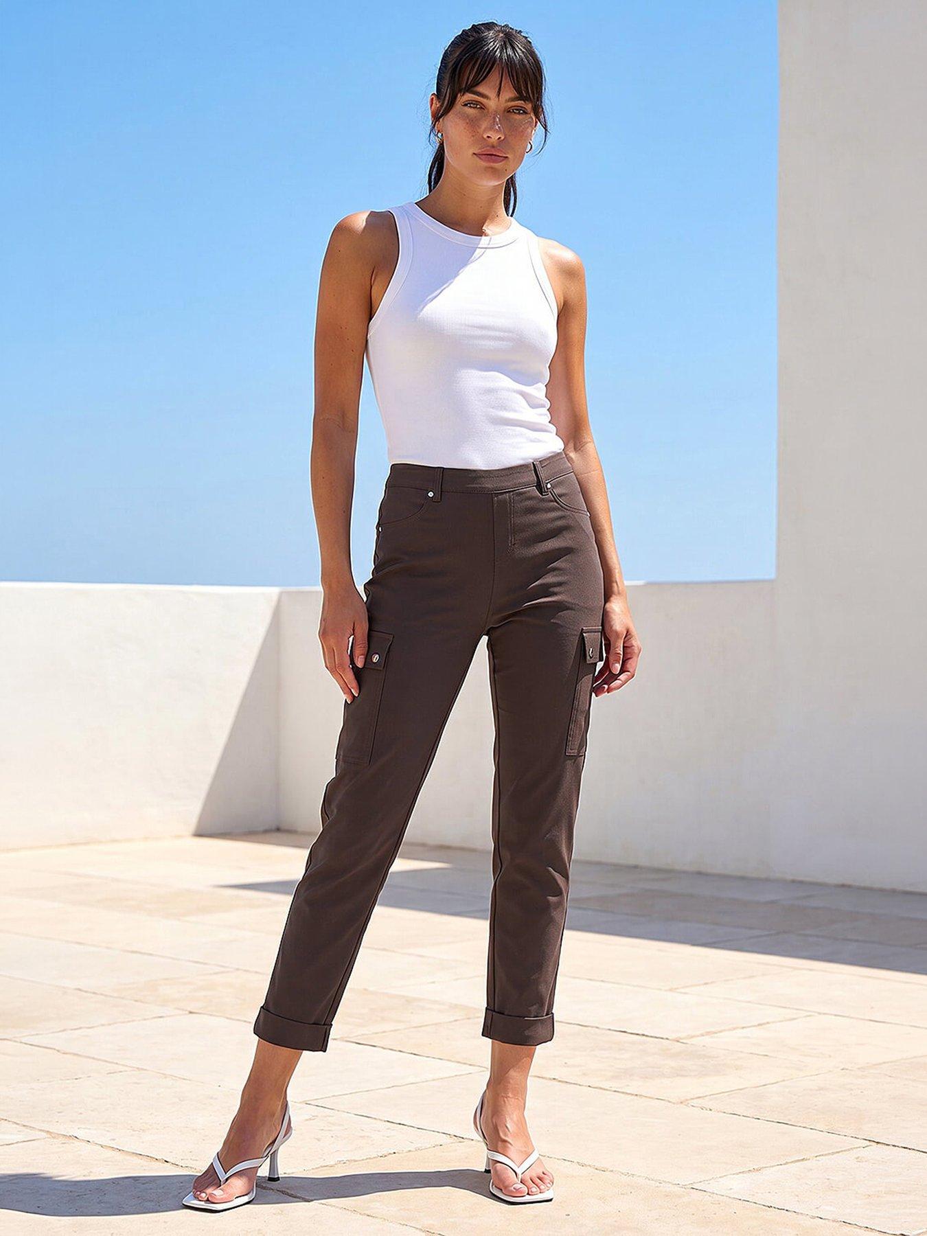 Roman Turn Up Stretch Cargo Trousers - Chocolate