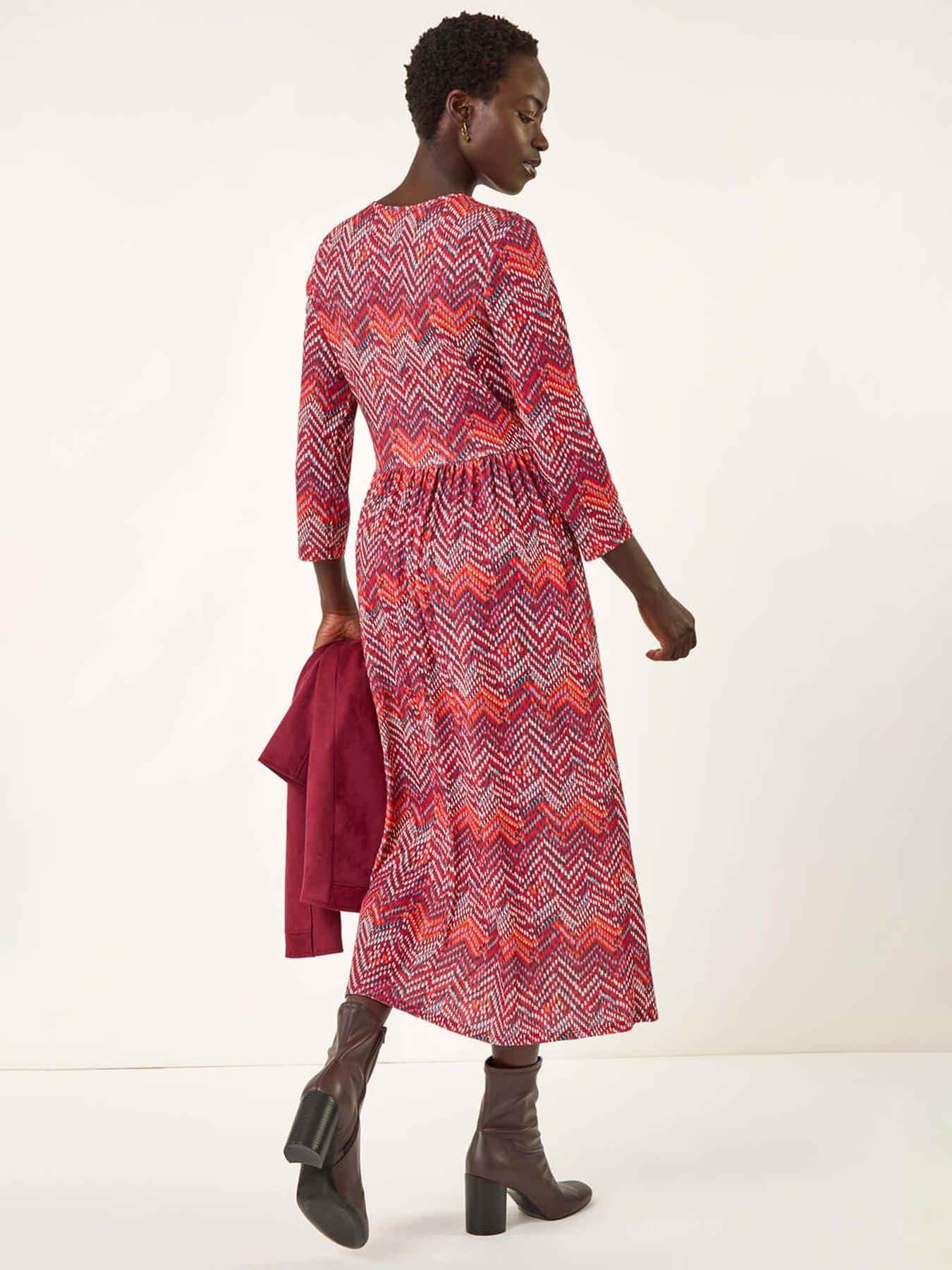 Image 2 of 5 of Roman Zig Zag Print Midi Dress - Red
