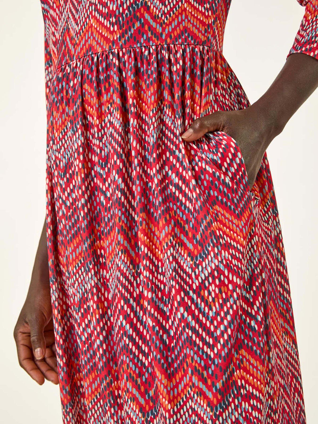 Image 5 of 5 of Roman Zig Zag Print Midi Dress - Red