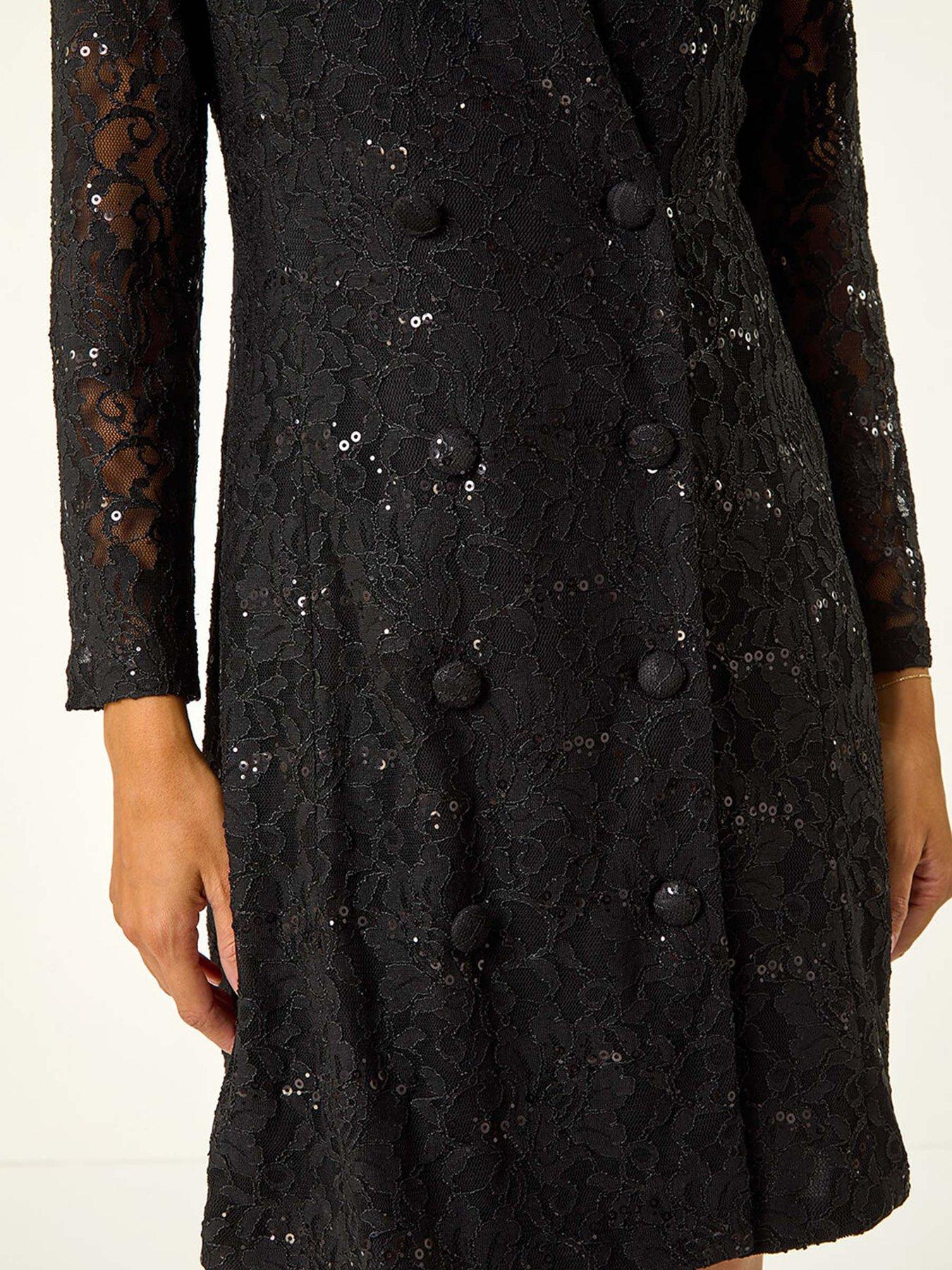 Roman Sequin Lace Blazer Dress - Black | Very