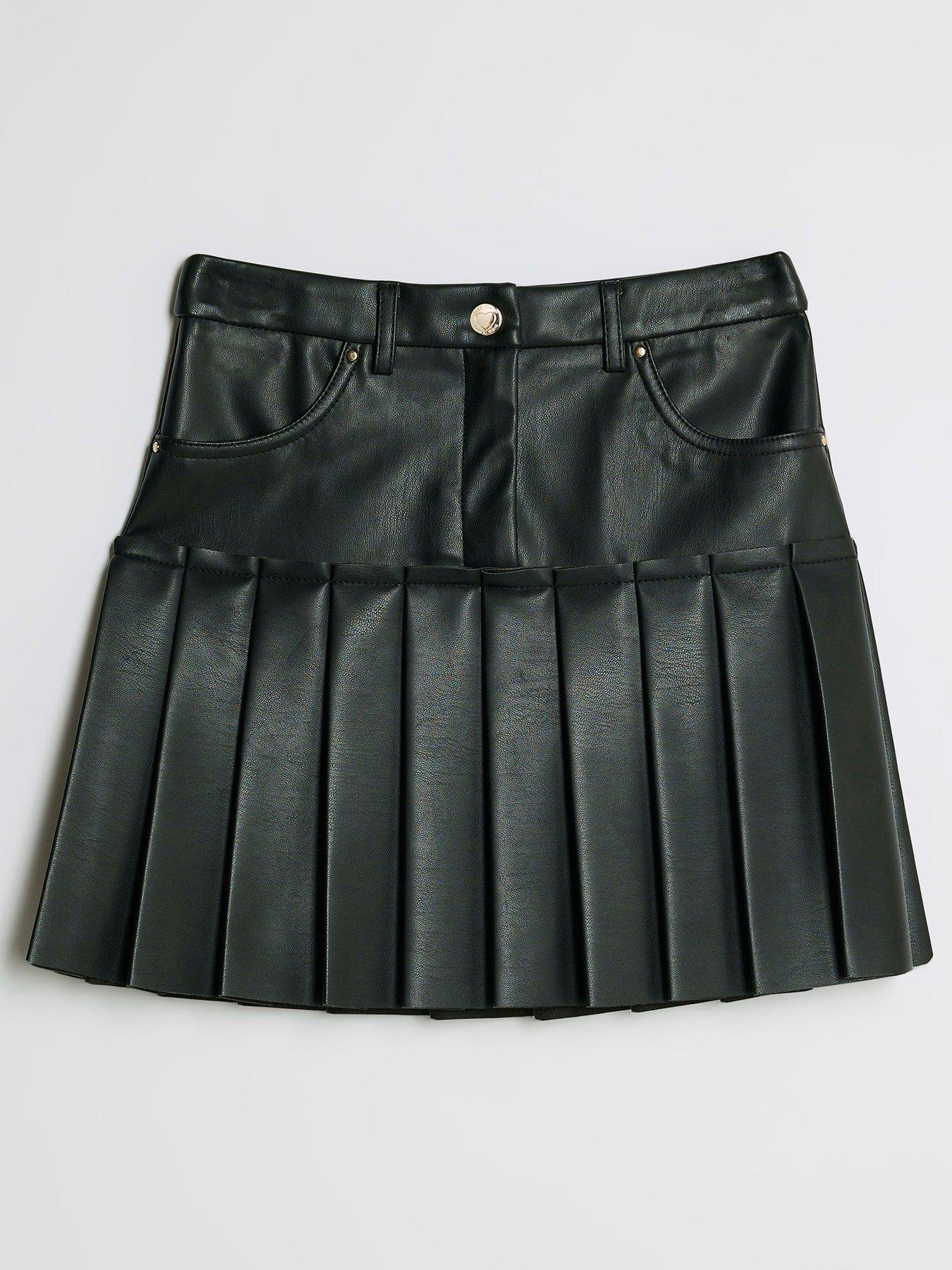 undefined Older Girls Faux Leather Pleated Skirt - Black
