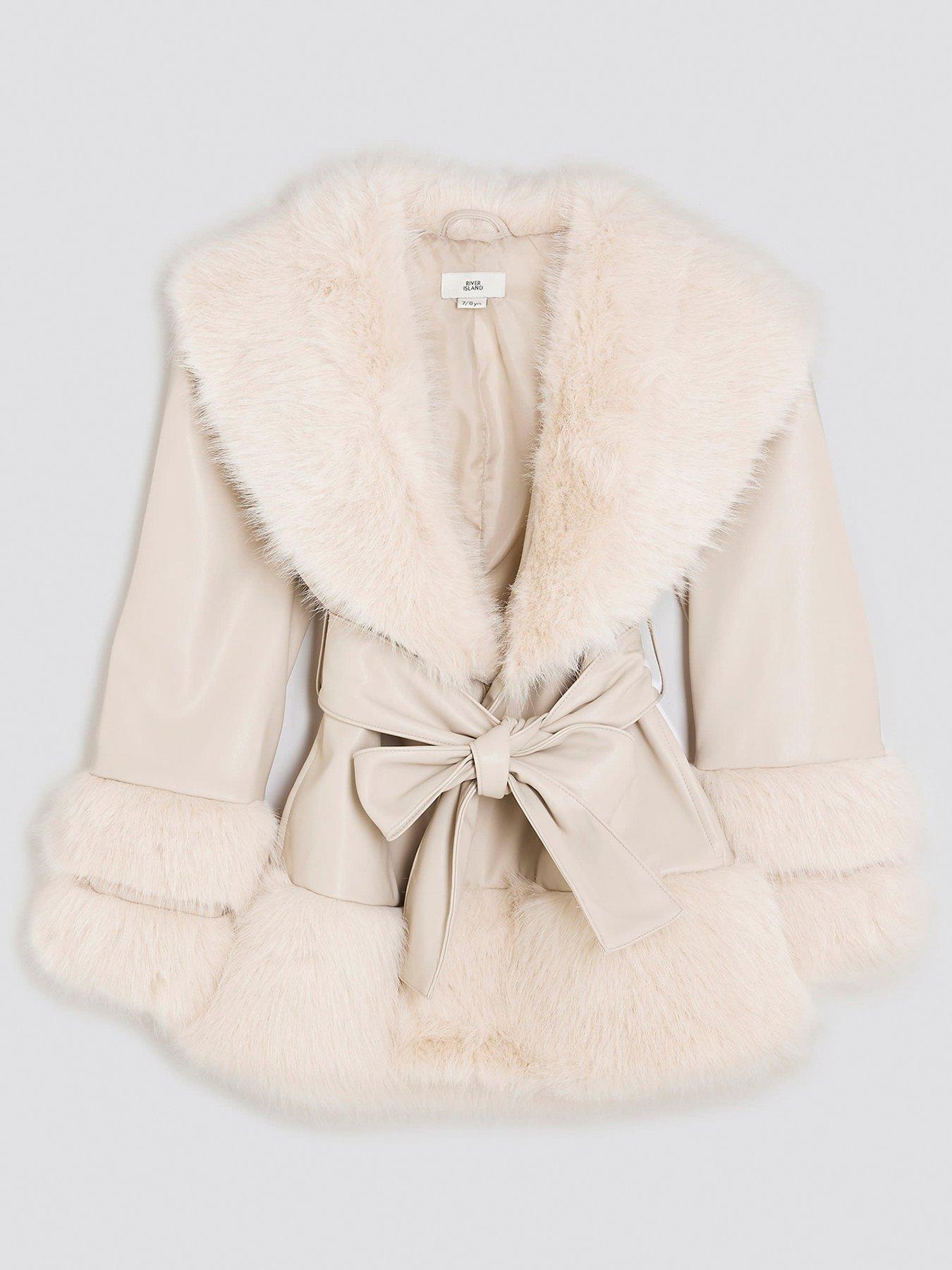 undefined Older Girls Faux Fur Wrap Coat - Cream
