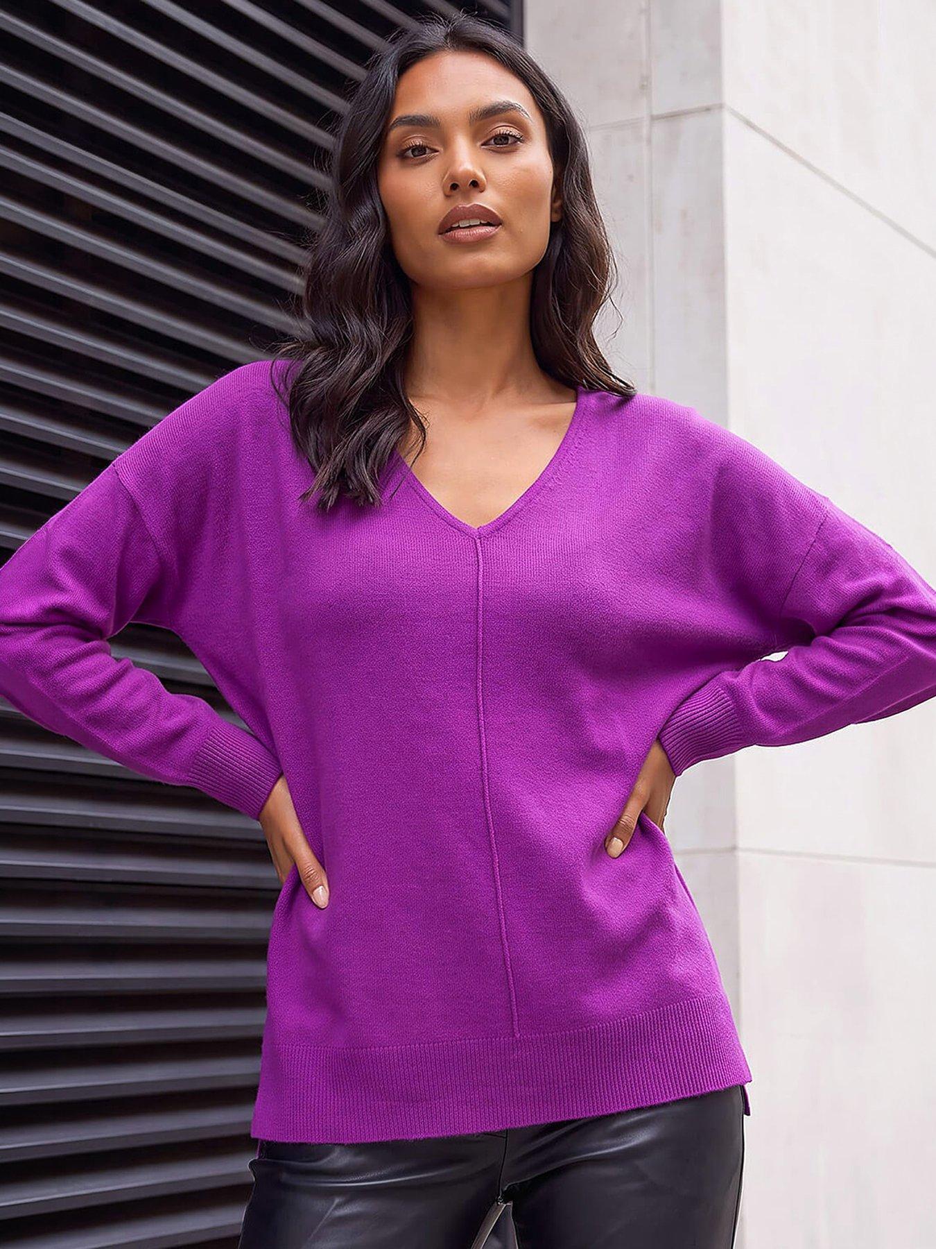 Roman Soft V-neck Side Split Knit Sweater - Plum | Very
