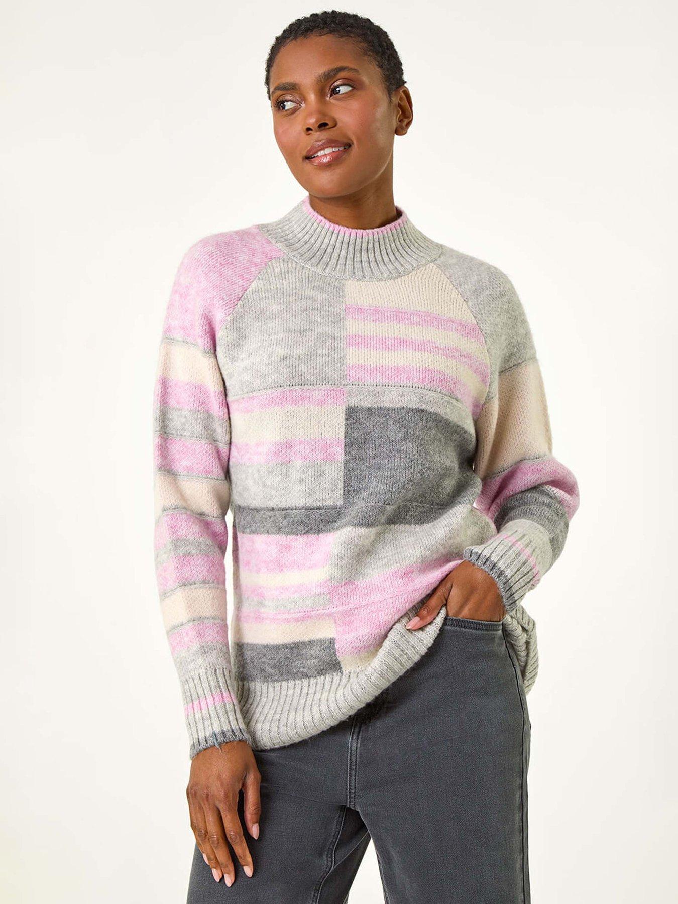Roman Stripe Colour Block Knitted Jumper - Light Grey