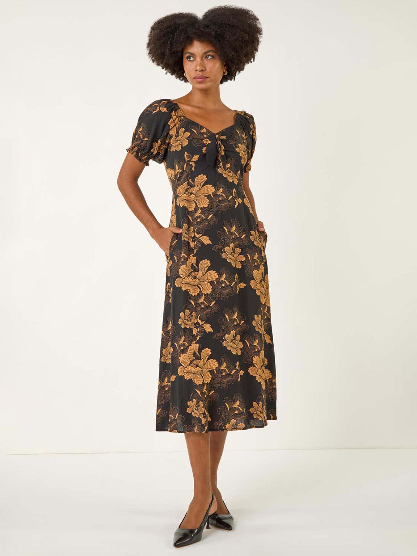 undefined Floral Print Ruched Midi Dress - Amber