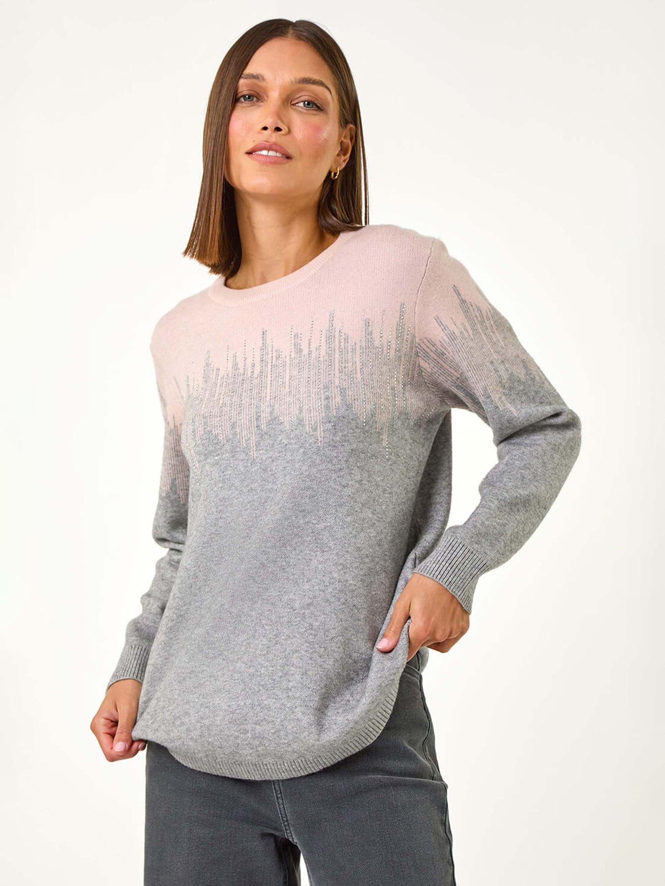 Image 1 of 5 of Roman Hotfix Colour Block Knitted Jumper - Light Pink