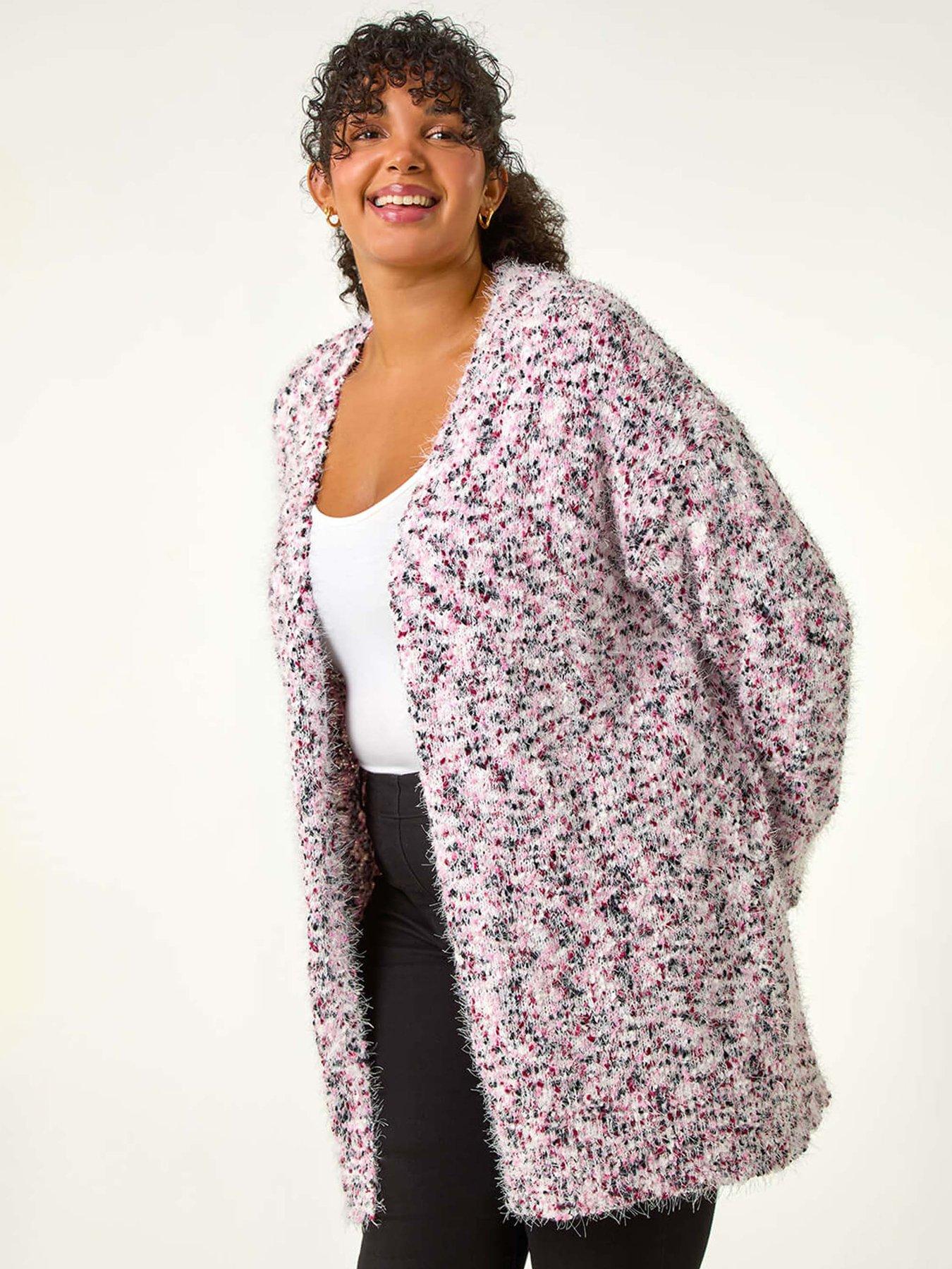 Roman Curve Fluffy Textured Cardigan - Pink