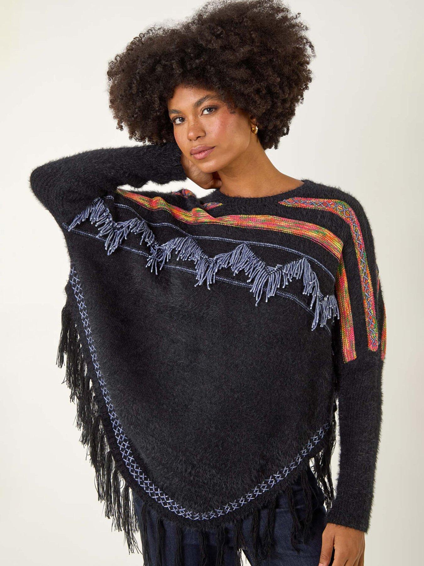 Roman Jacquard Tassel Knit Jumper - Black