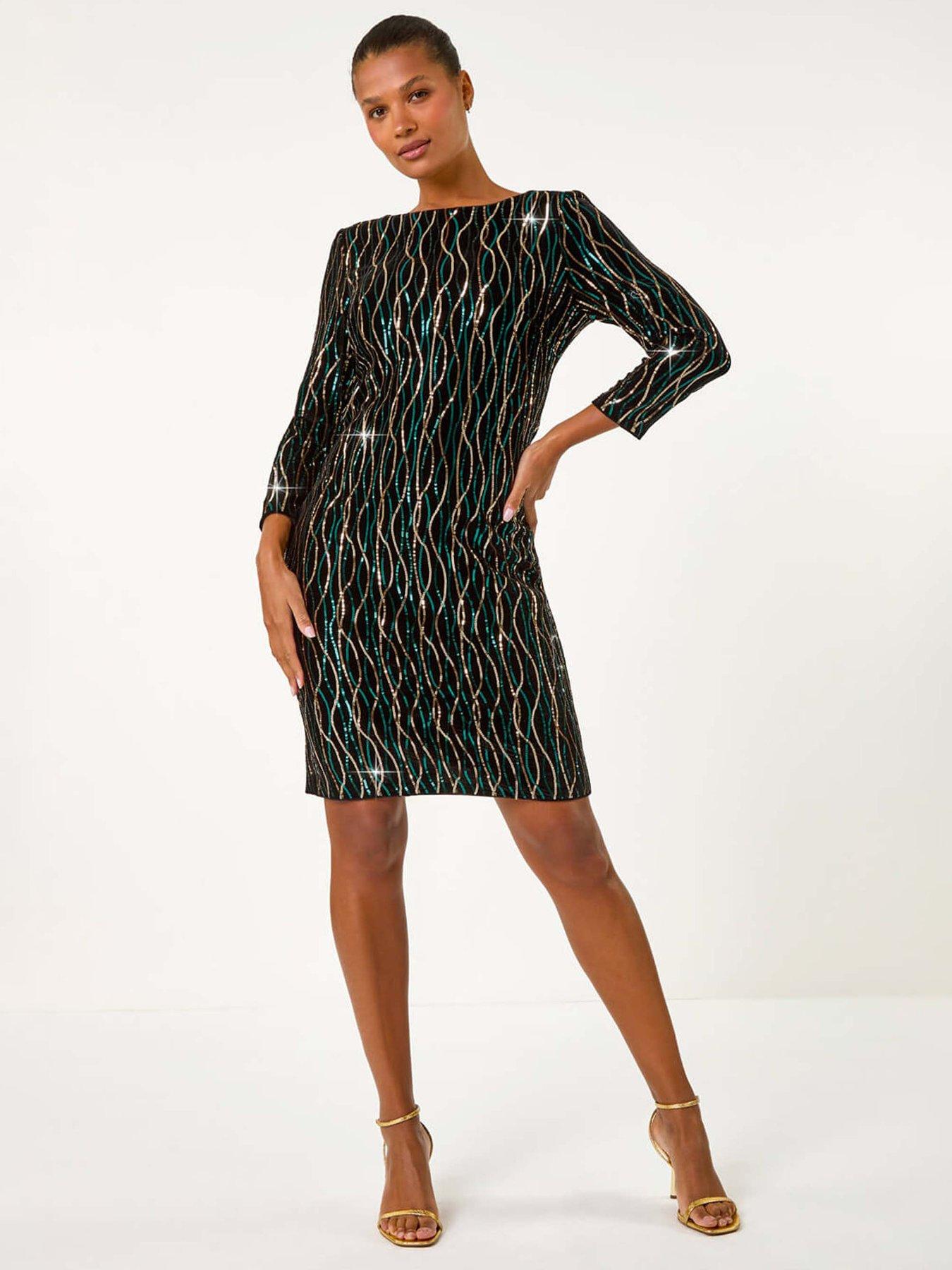 Roman Sequin Embellished Velvet Bodycon Dress - Black | Very