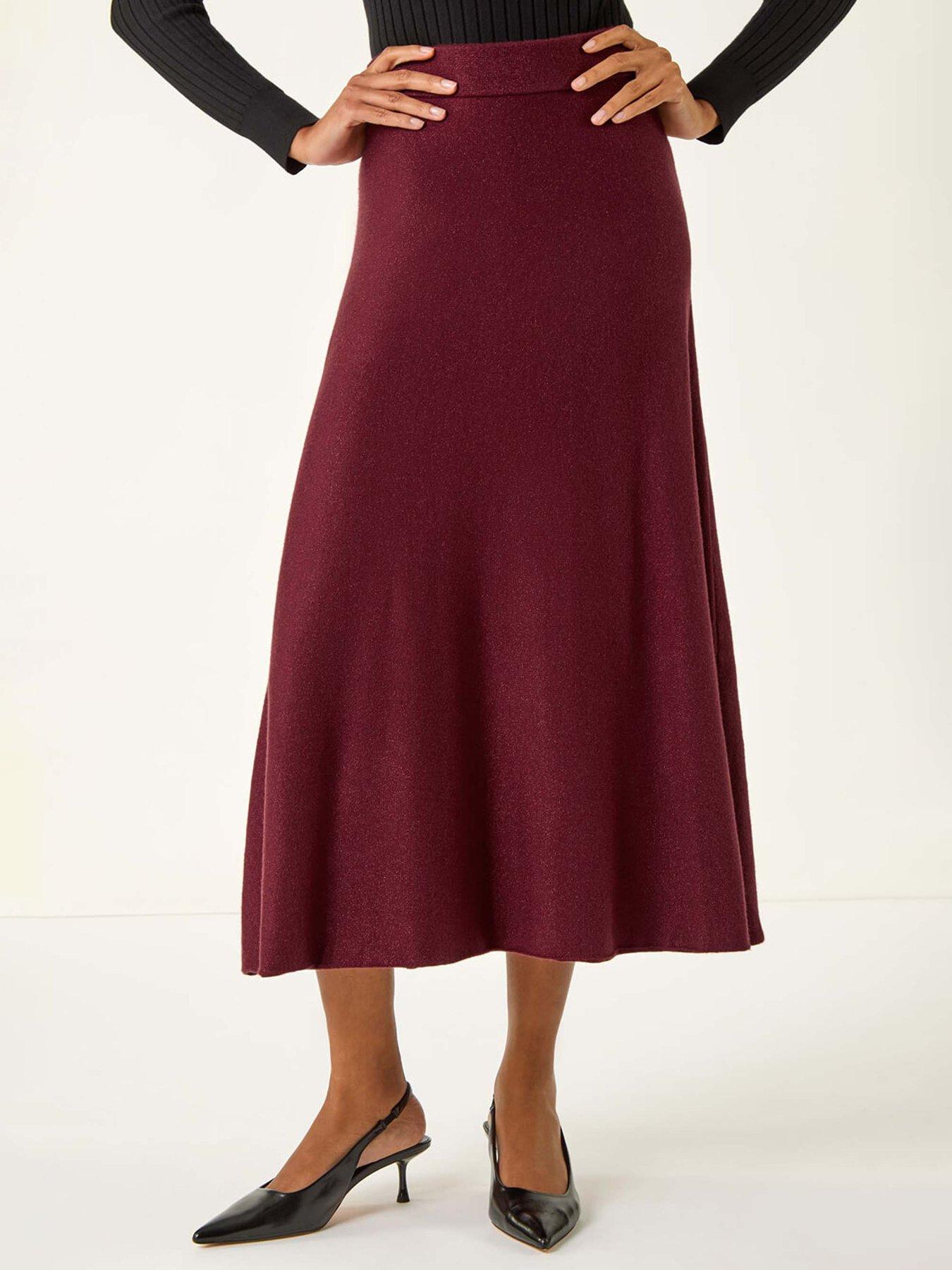 Roman Shimmer Knit Midi Skirt - Bordeaux