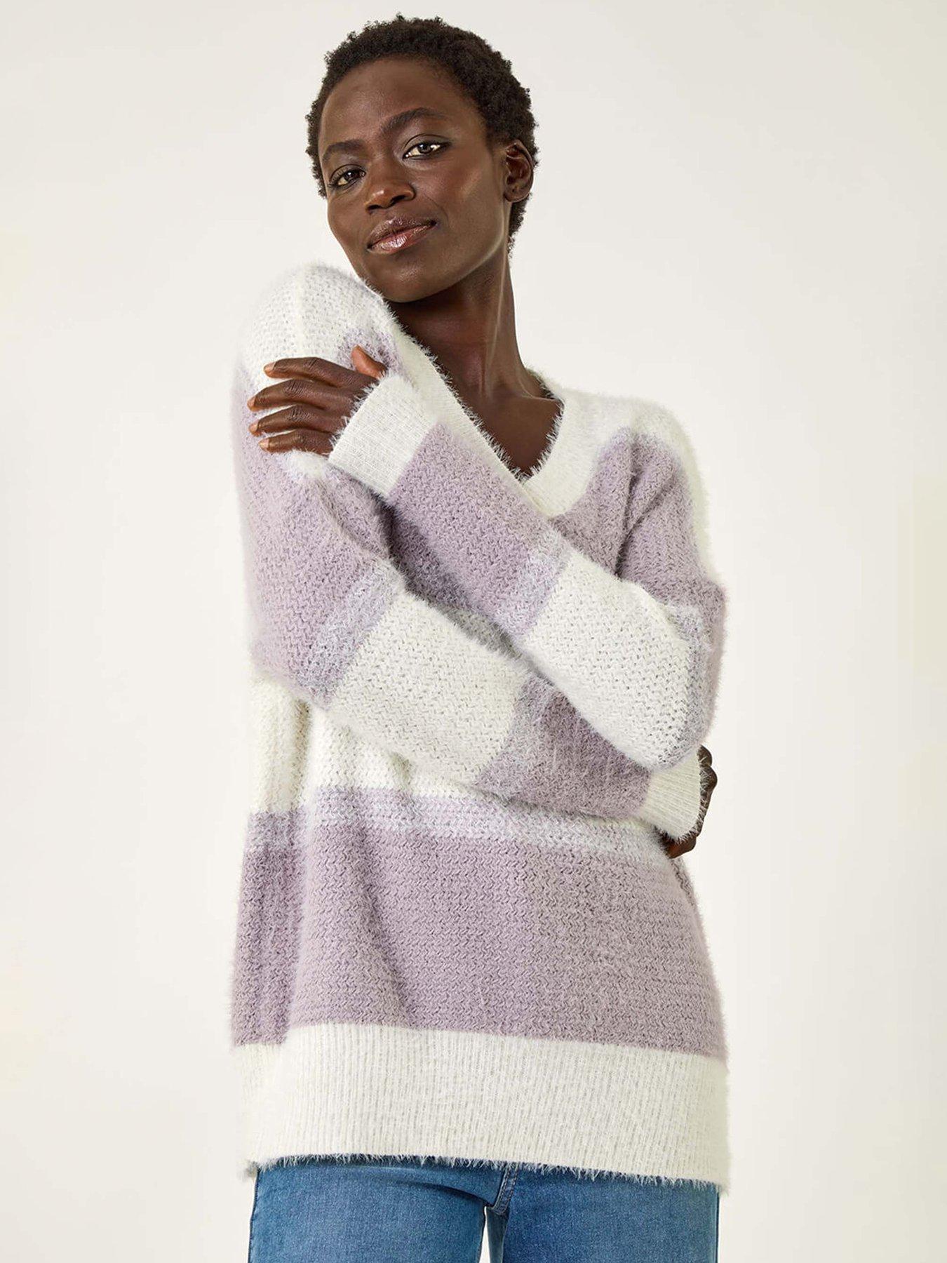Roman V-neck Stripe Knit Jumper - Lilac