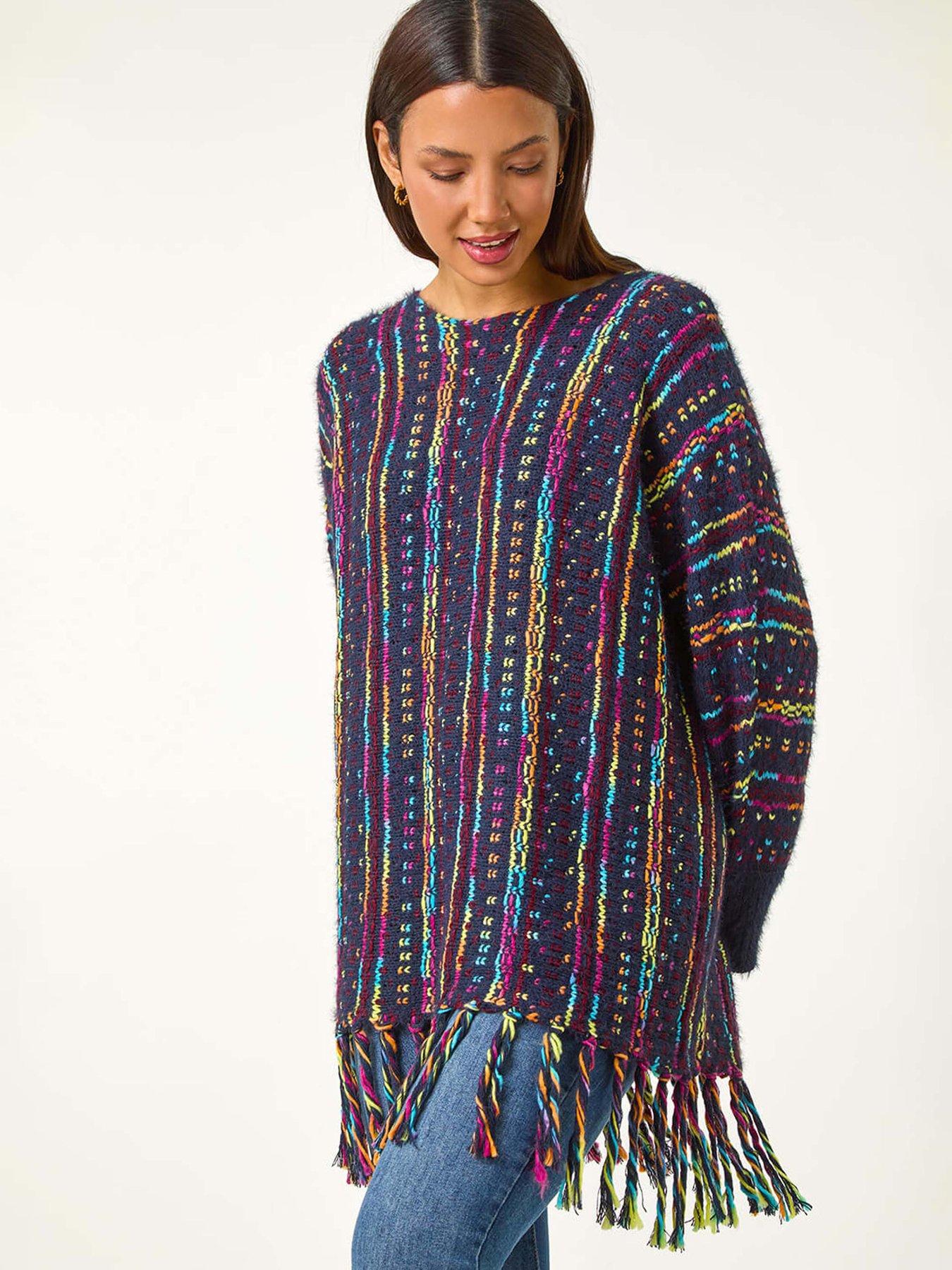 Roman Fringe Hem Knit Longline Jumper - Midnight Blue