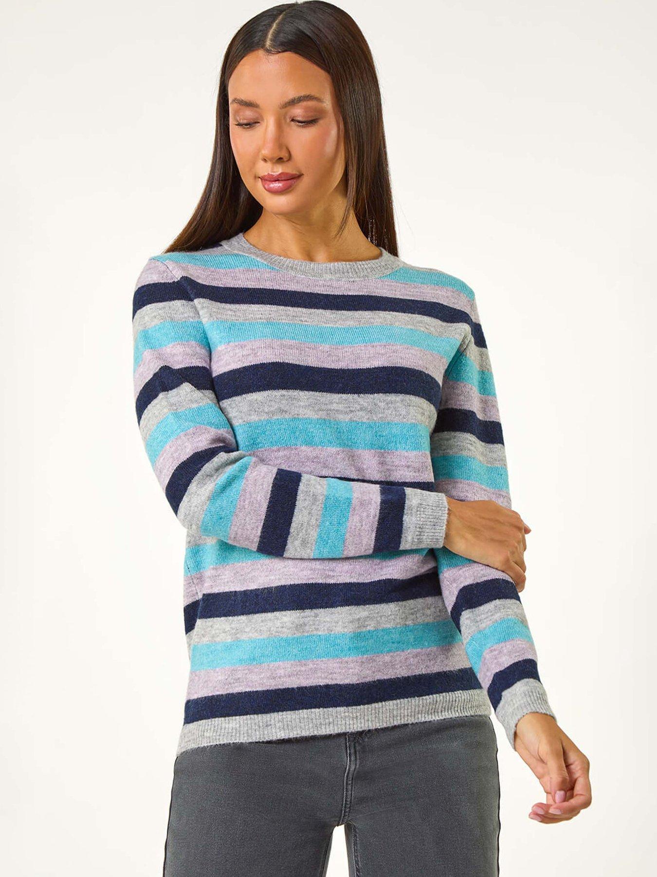 Image 1 of 5 of Roman Stripe Soft Knit Jumper - Blue