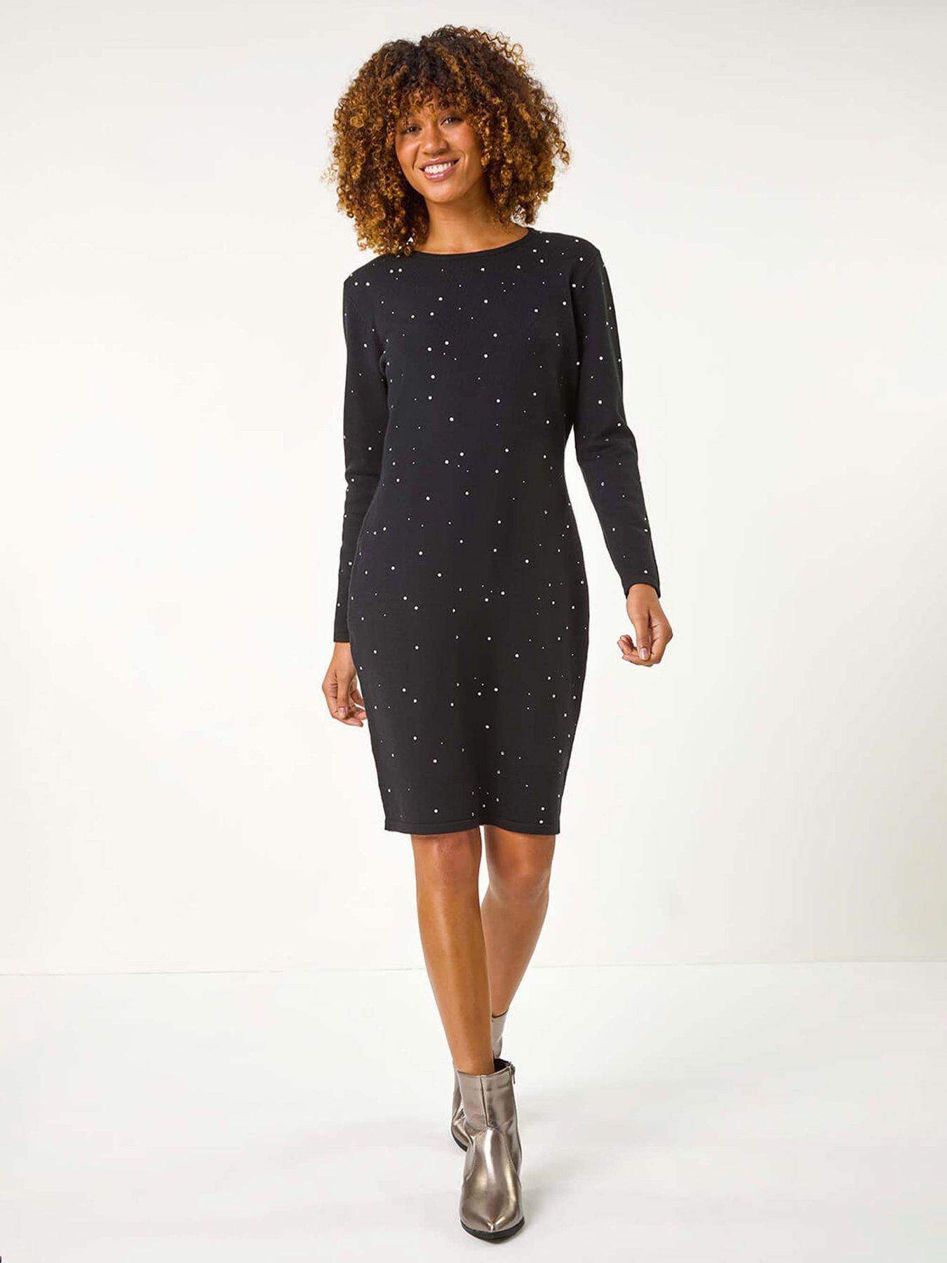 Roman Hotfix Embellished Knitted Dress - Black