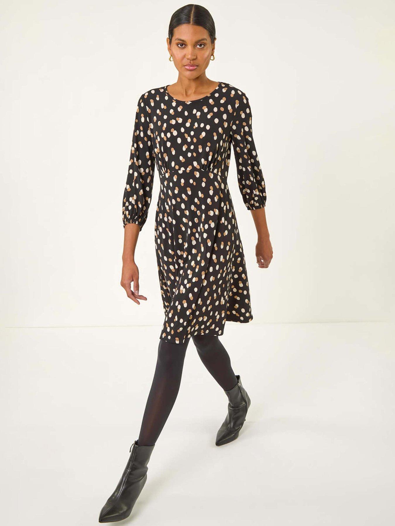 Roman Speckled Print Stretch Dress - Beige