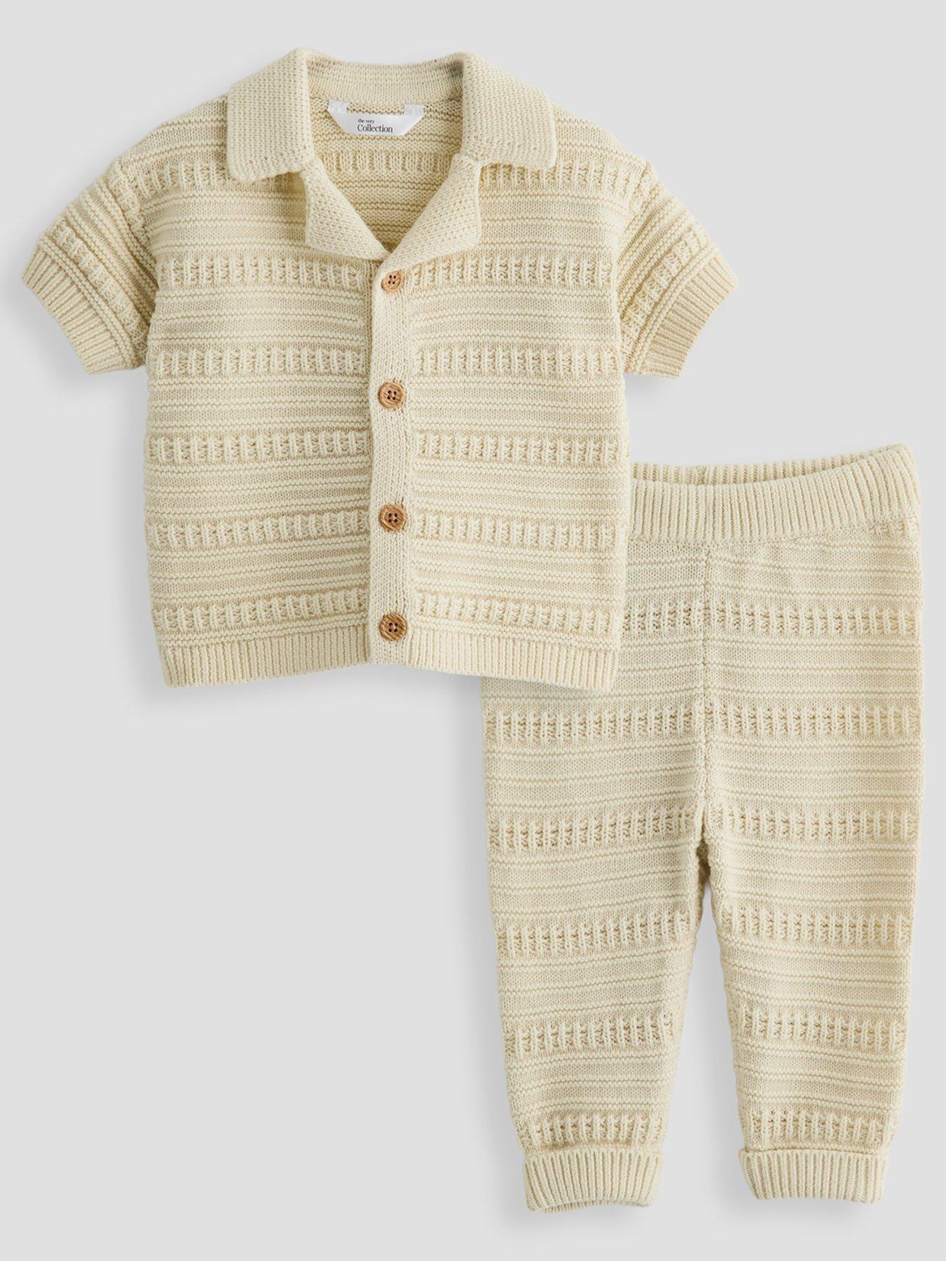 Image 1 of 5 of The Very Collection Greige Knit Shirt and Jogger Set - Cream