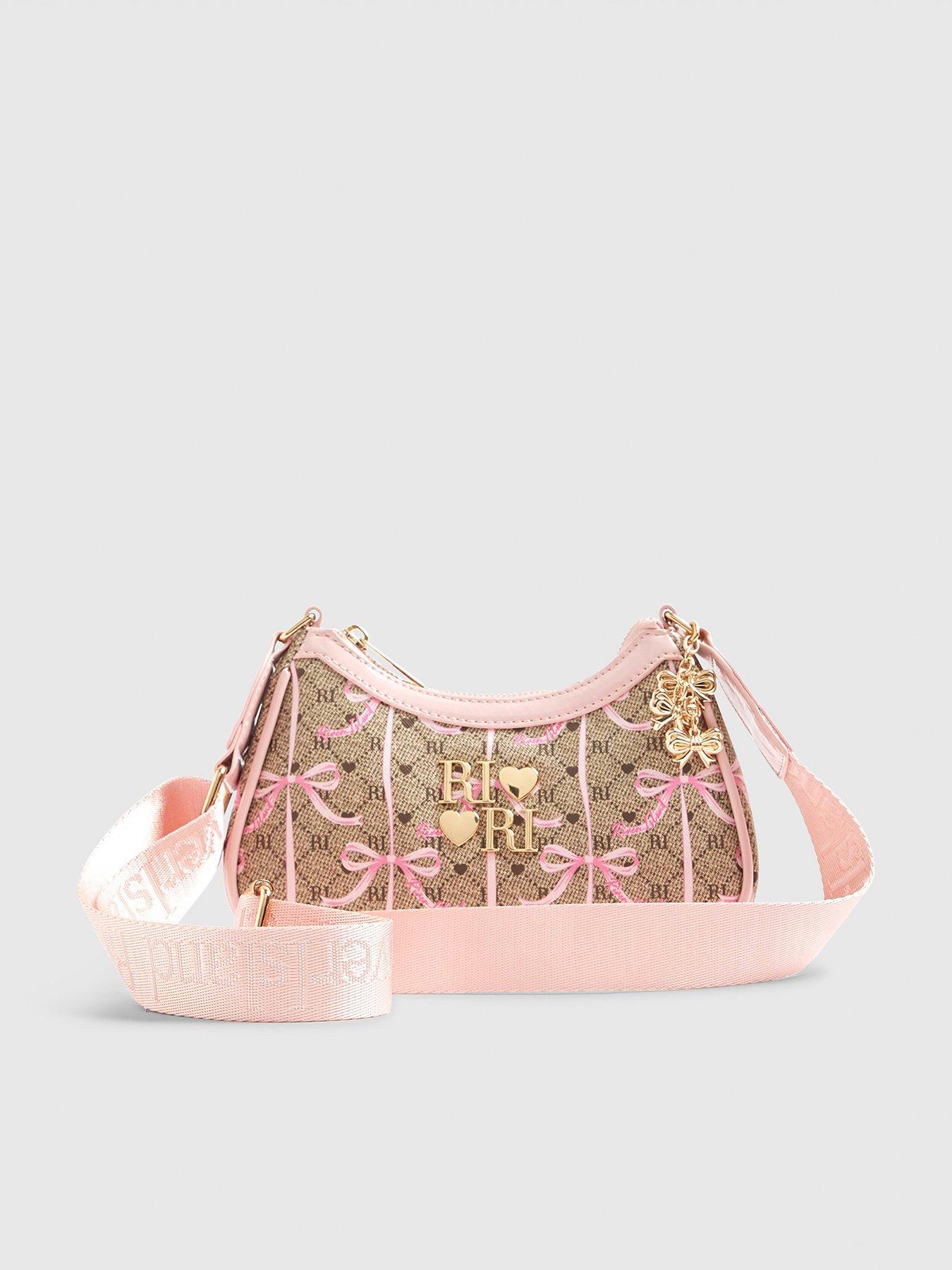 River Island Older Girls Monogram Bow Scoop Cross Body Bag - Brown