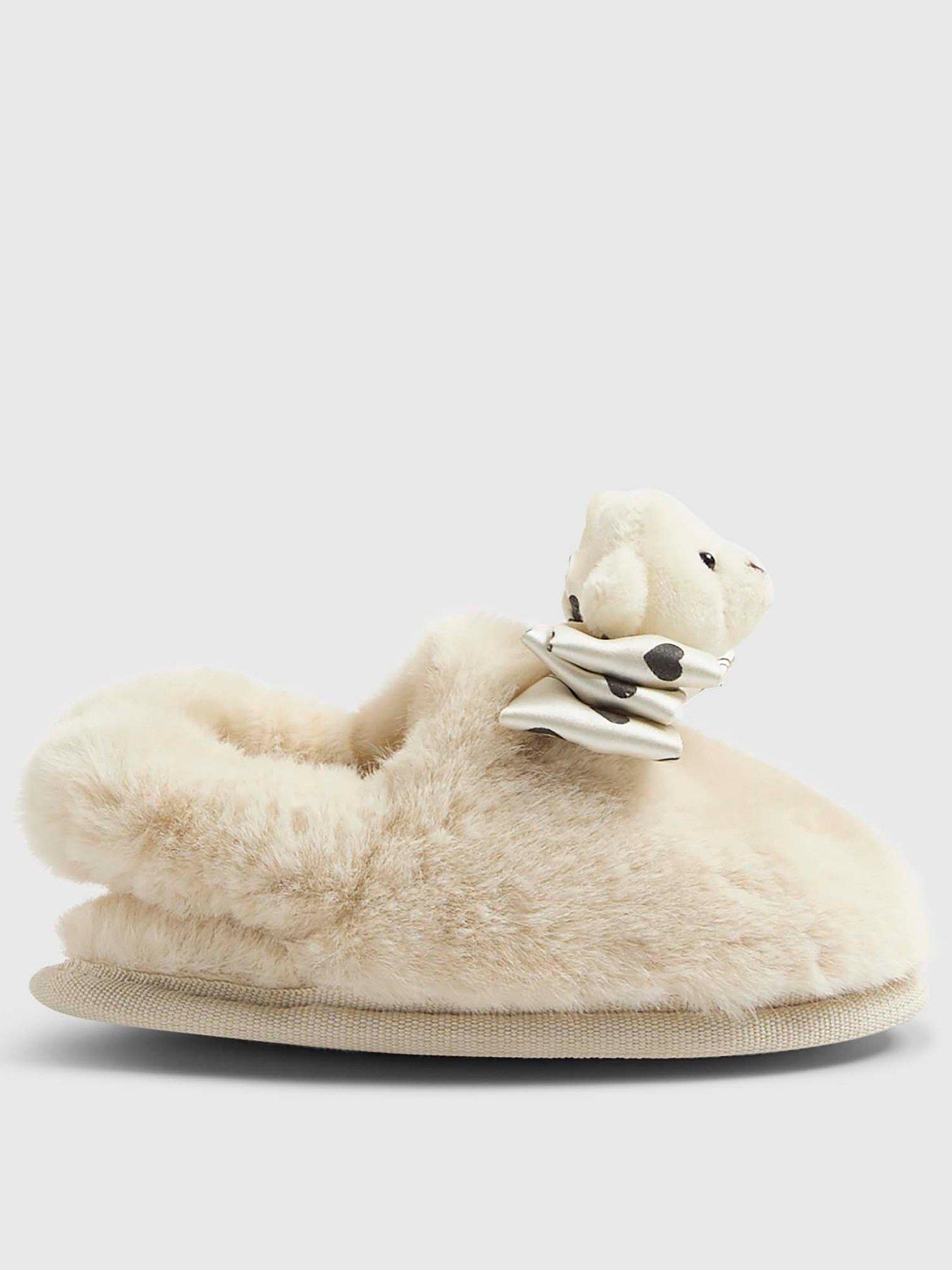 River Island Mini Mini Girls Bear Bow Slippers - Cream
