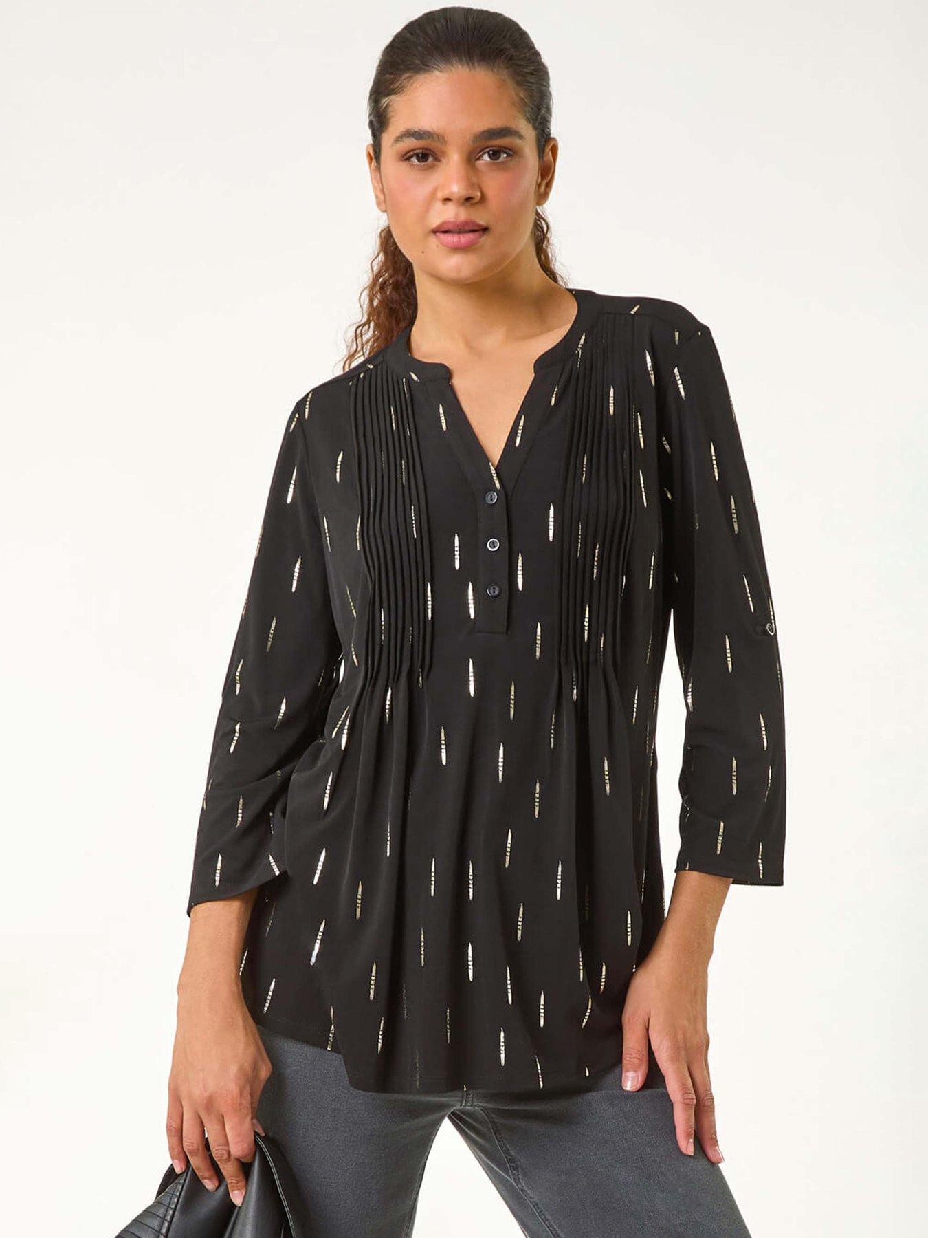 Roman Dash Foil Print Pintuck Shirt - Silver