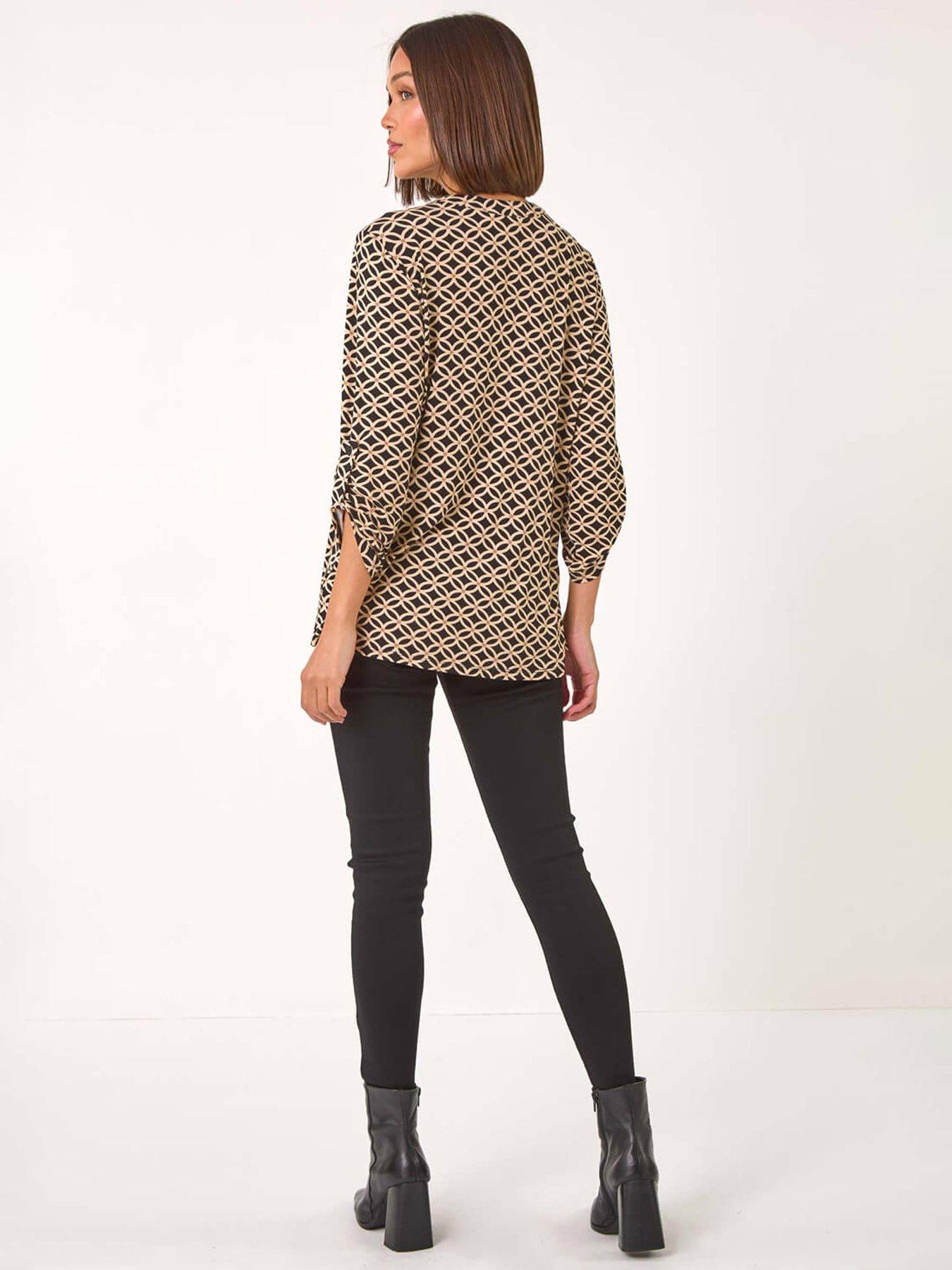 Image 2 of 5 of Roman Diamond Print Pintuck Pleat Shirt - Black