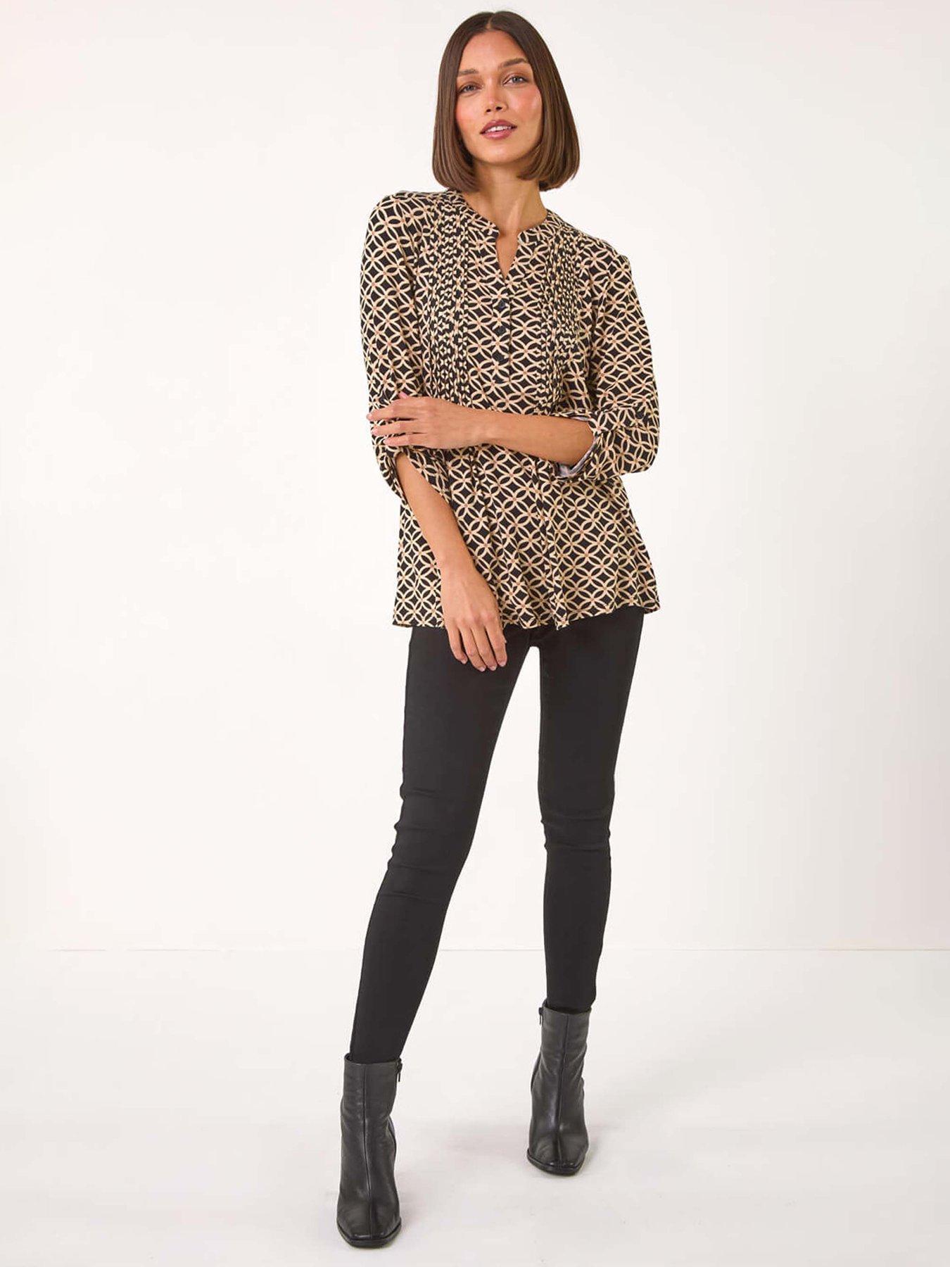 Image 3 of 5 of Roman Diamond Print Pintuck Pleat Shirt - Black