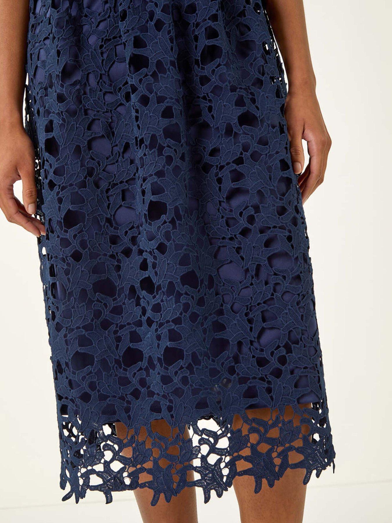 Roman Premium Crochet Lace Midi Dress - Navy | Very