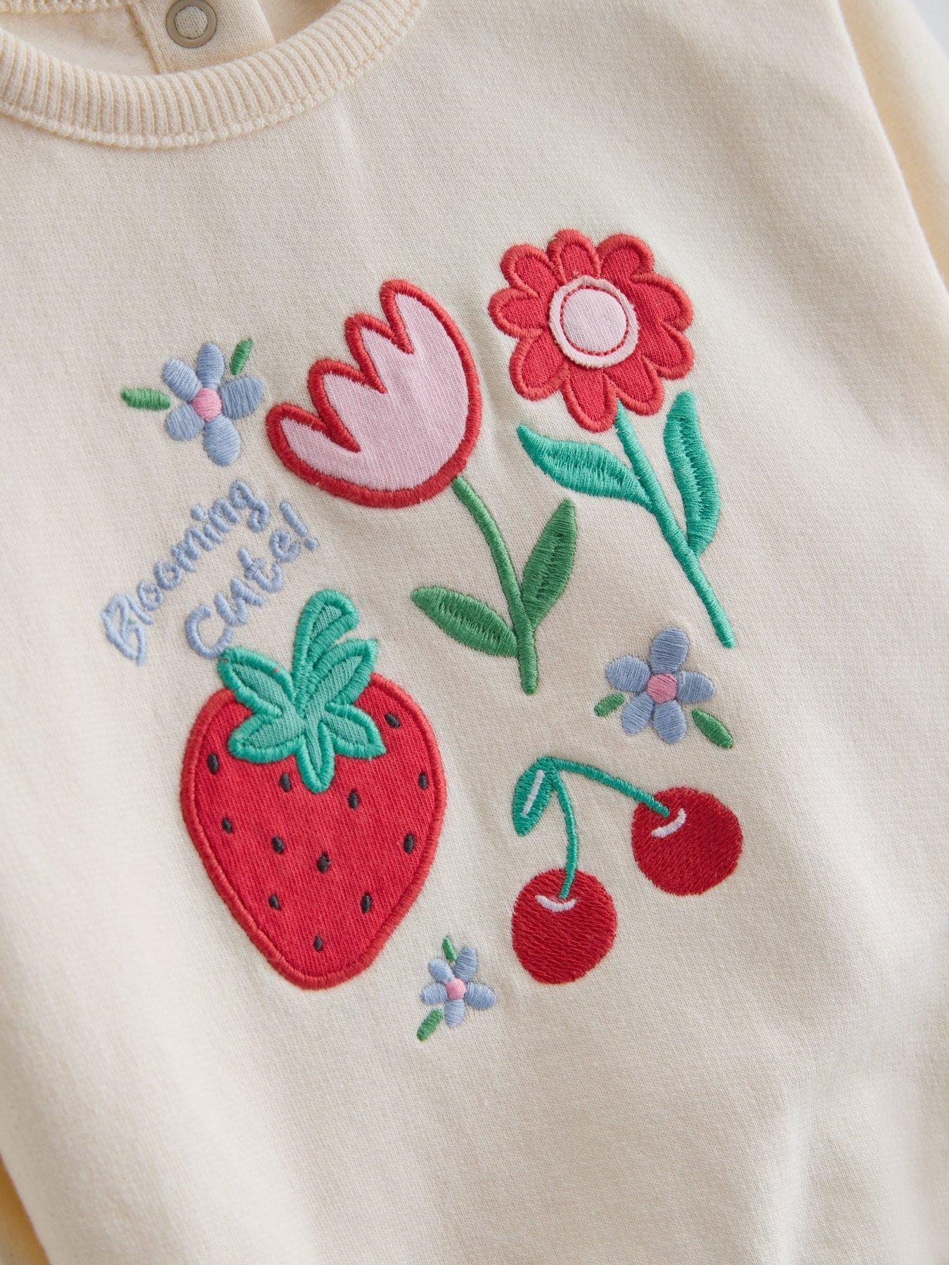 Image 3 of 5 of The Very Collection Embroidered Fruit Patchwork Top and Leggings Set - Cream