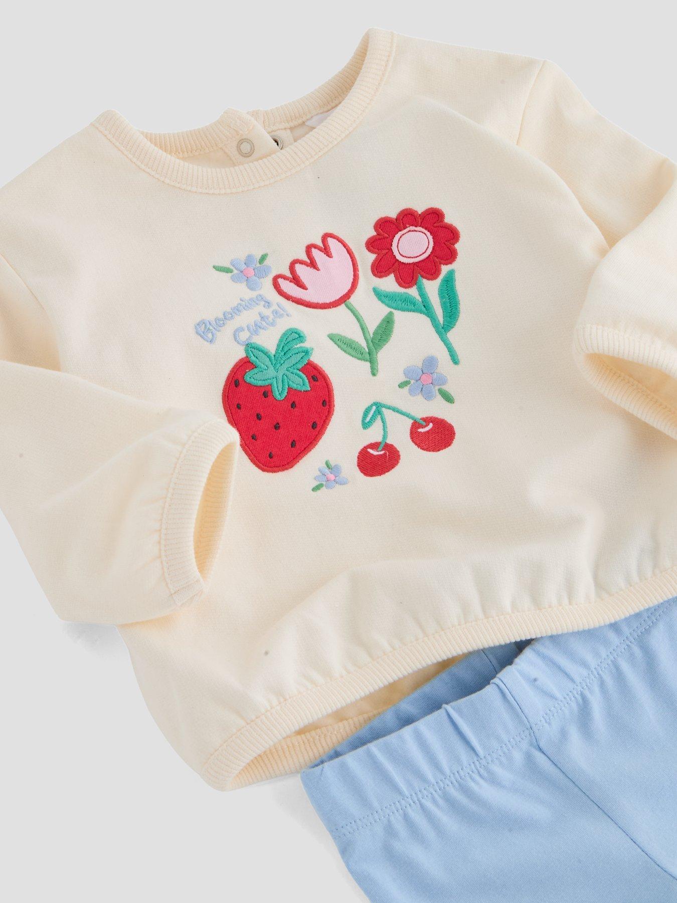 Image 4 of 5 of The Very Collection Embroidered Fruit Patchwork Top and Leggings Set - Cream