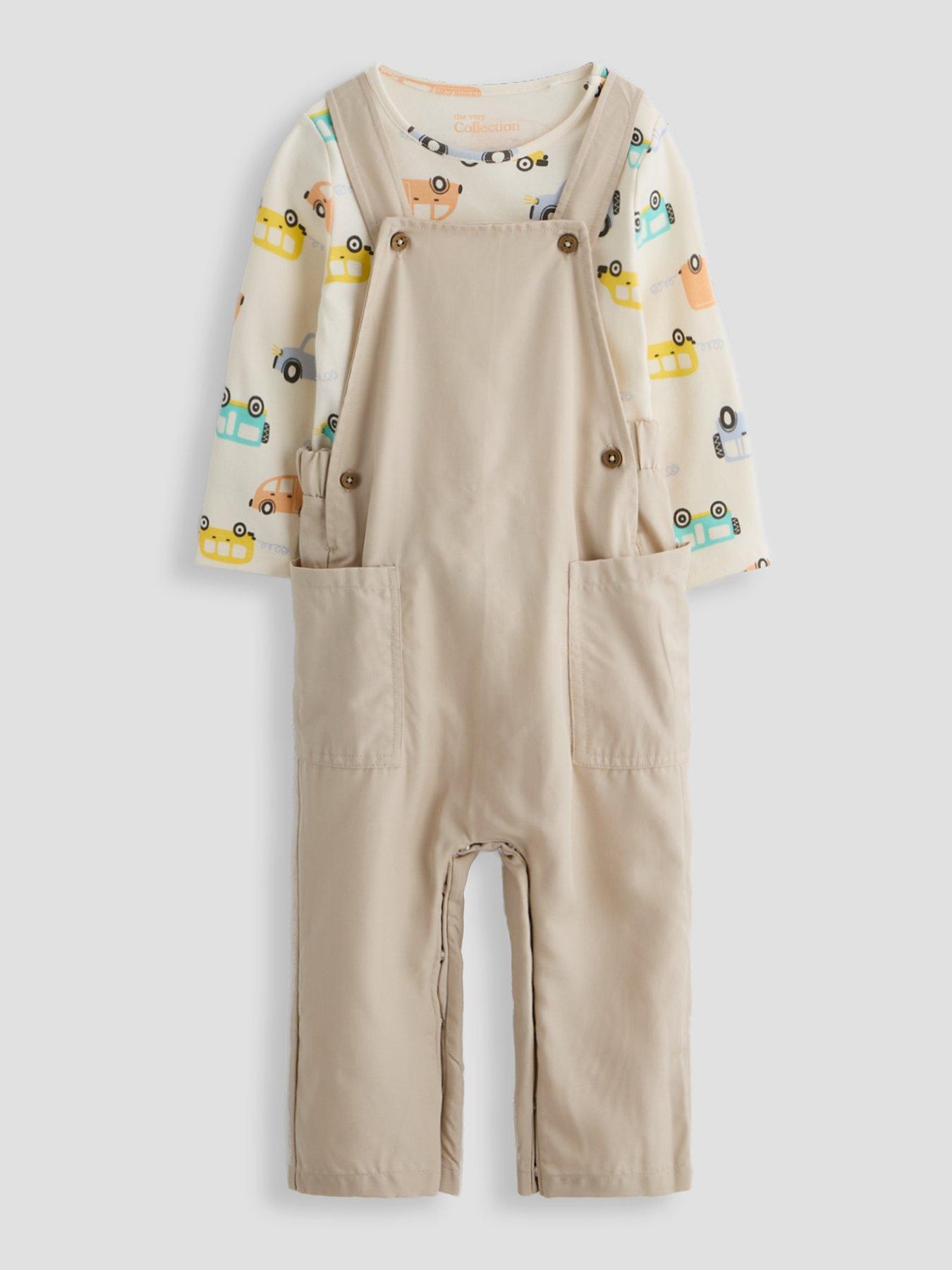 The Very Collection Transport Print Long Sleeve Tshirt And Dungaree Set - Cream