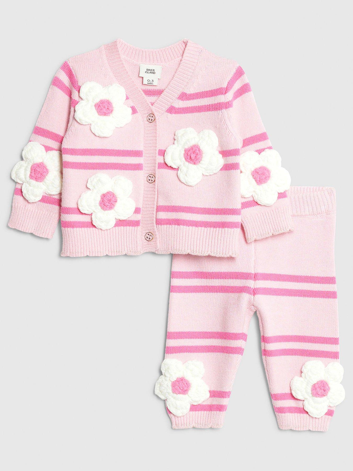 River Island Baby Girls Stripe Flower Cardigan Set - Pink