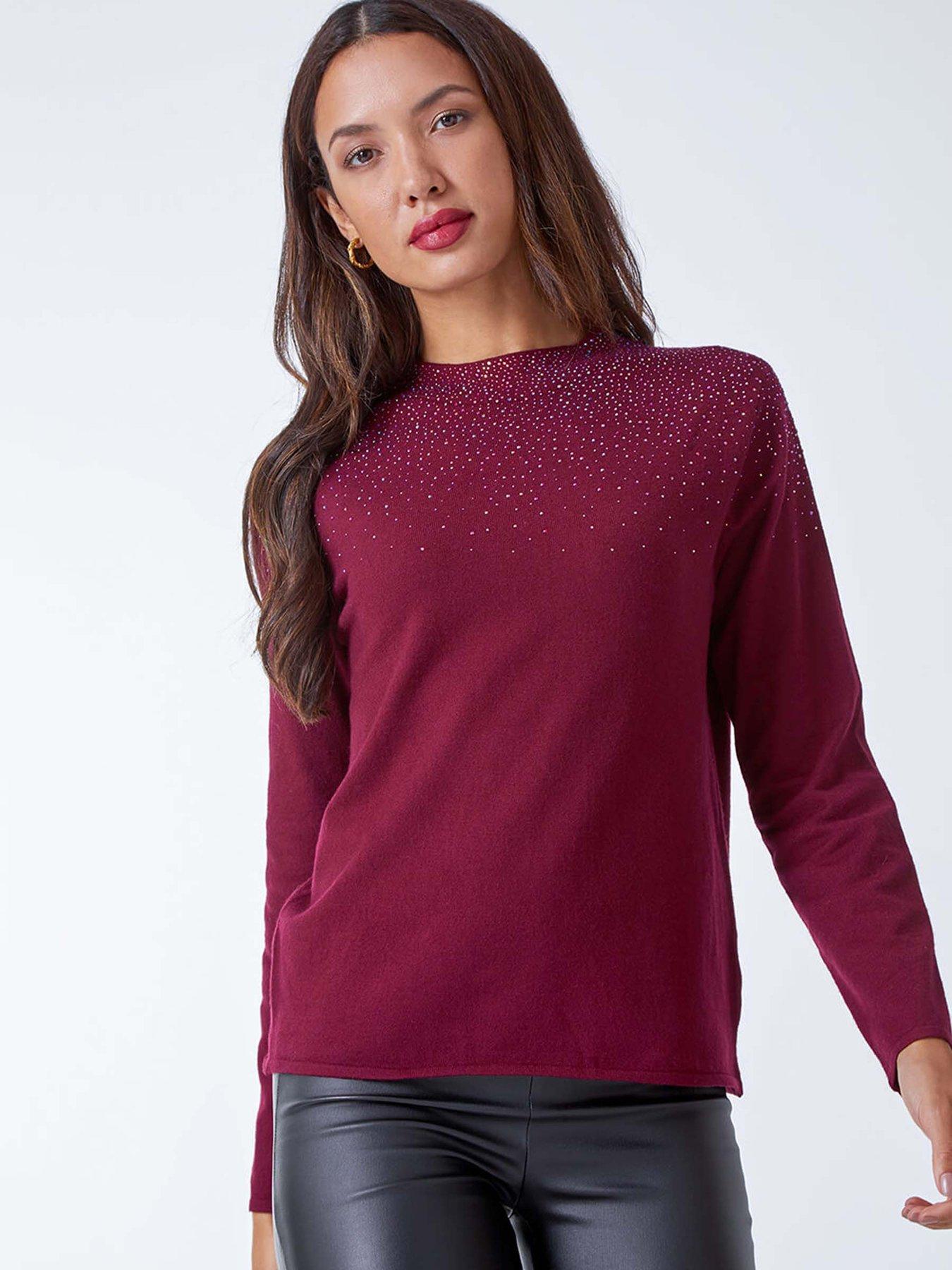 Roman Diamante Long Sleeve Jumper - Bordeaux