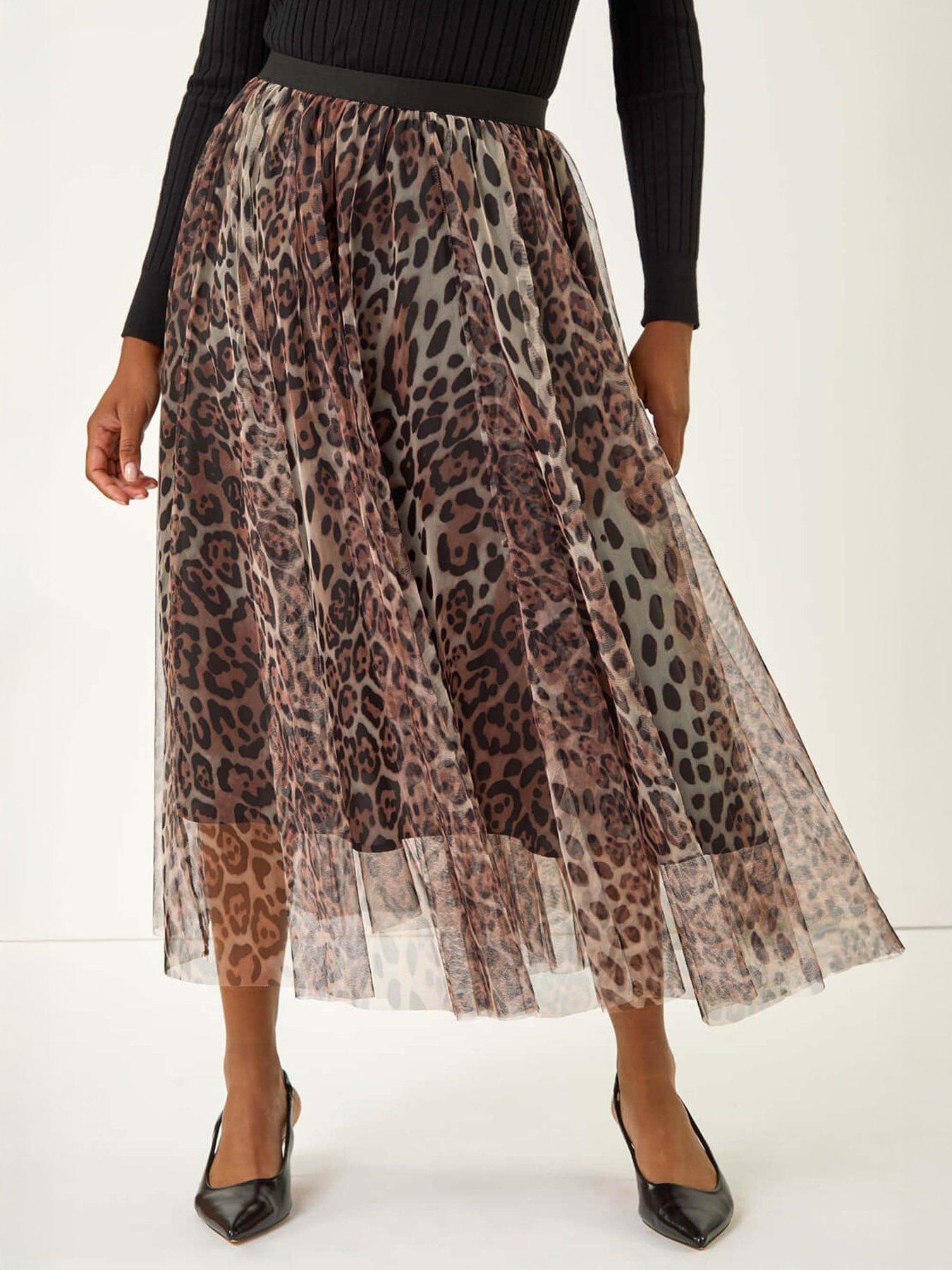 undefined Animal Print Mesh Layered Skirt - Chocolate