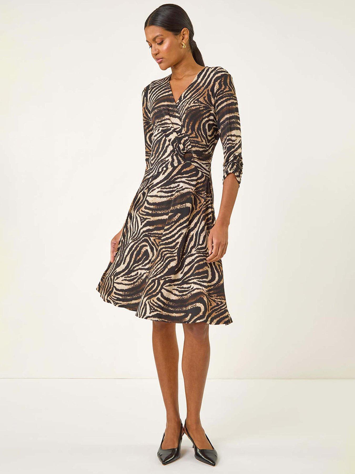 Roman Animal Print Ring Detail Stretch Dress - Natural