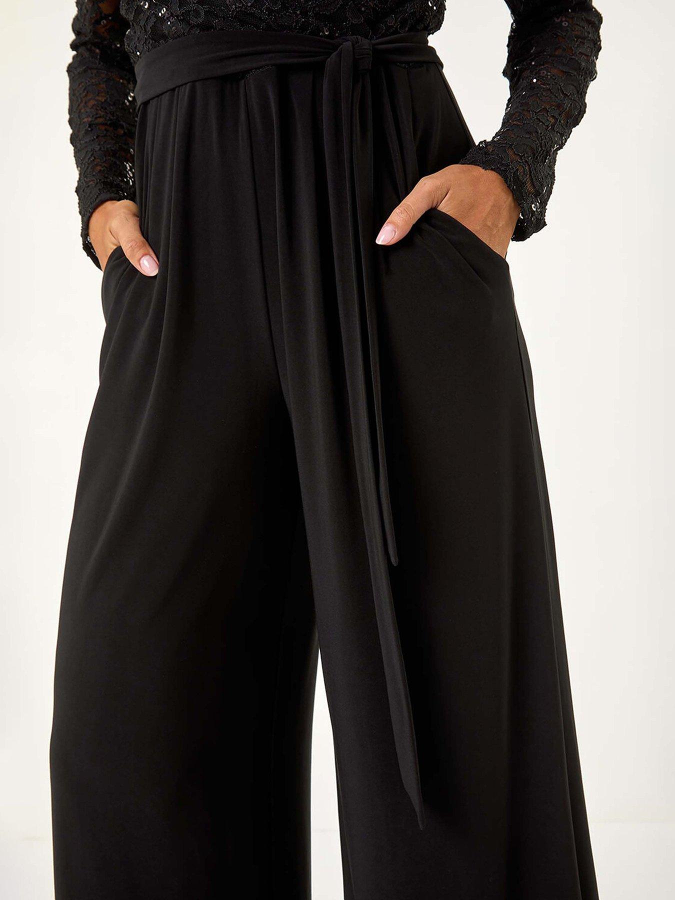 Image 5 of 5 of Roman Sequin Lace V-neck Stretch Jumpsuit - Black