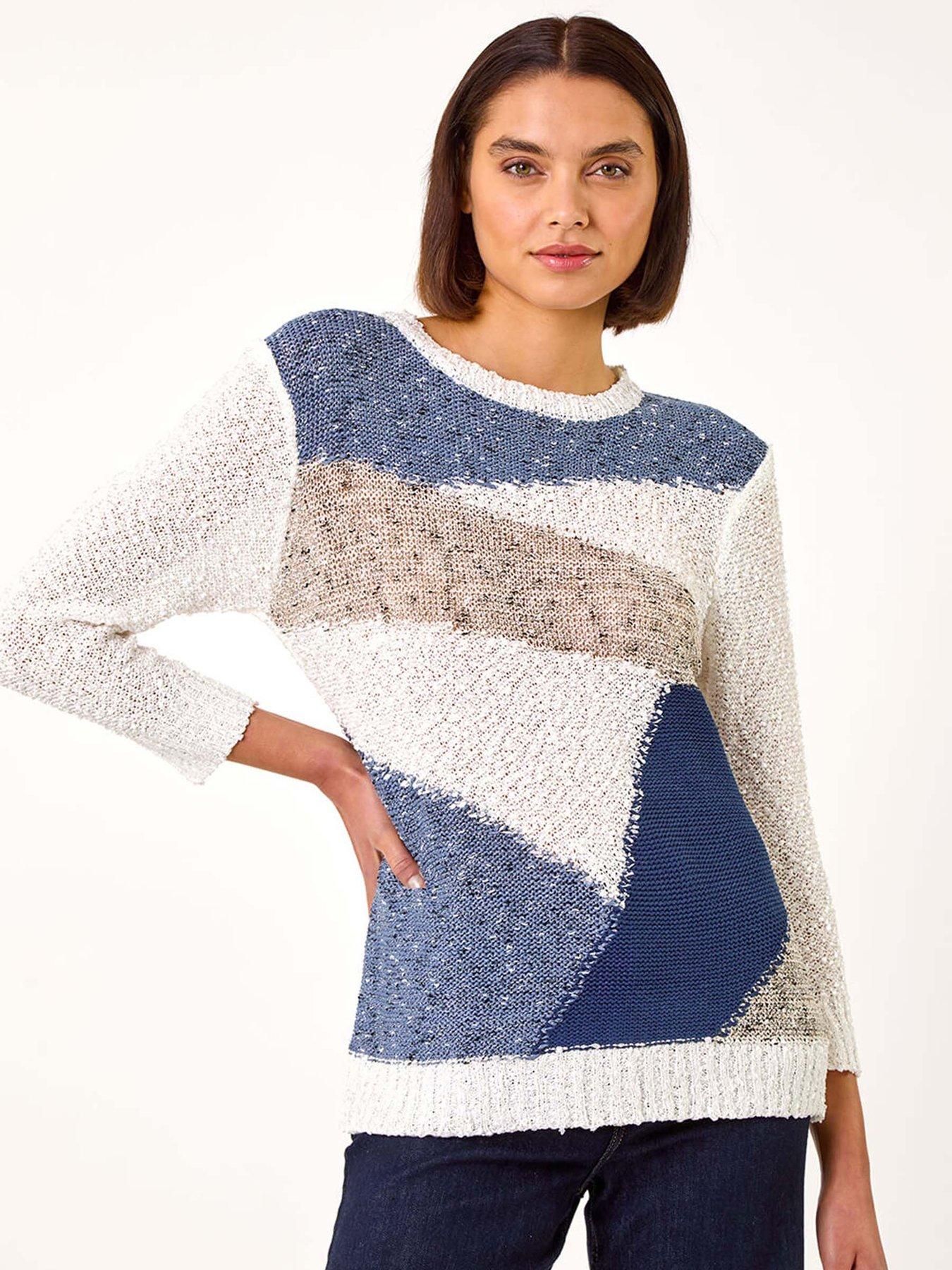 Roman Textured Colour Block Jumper - Blue