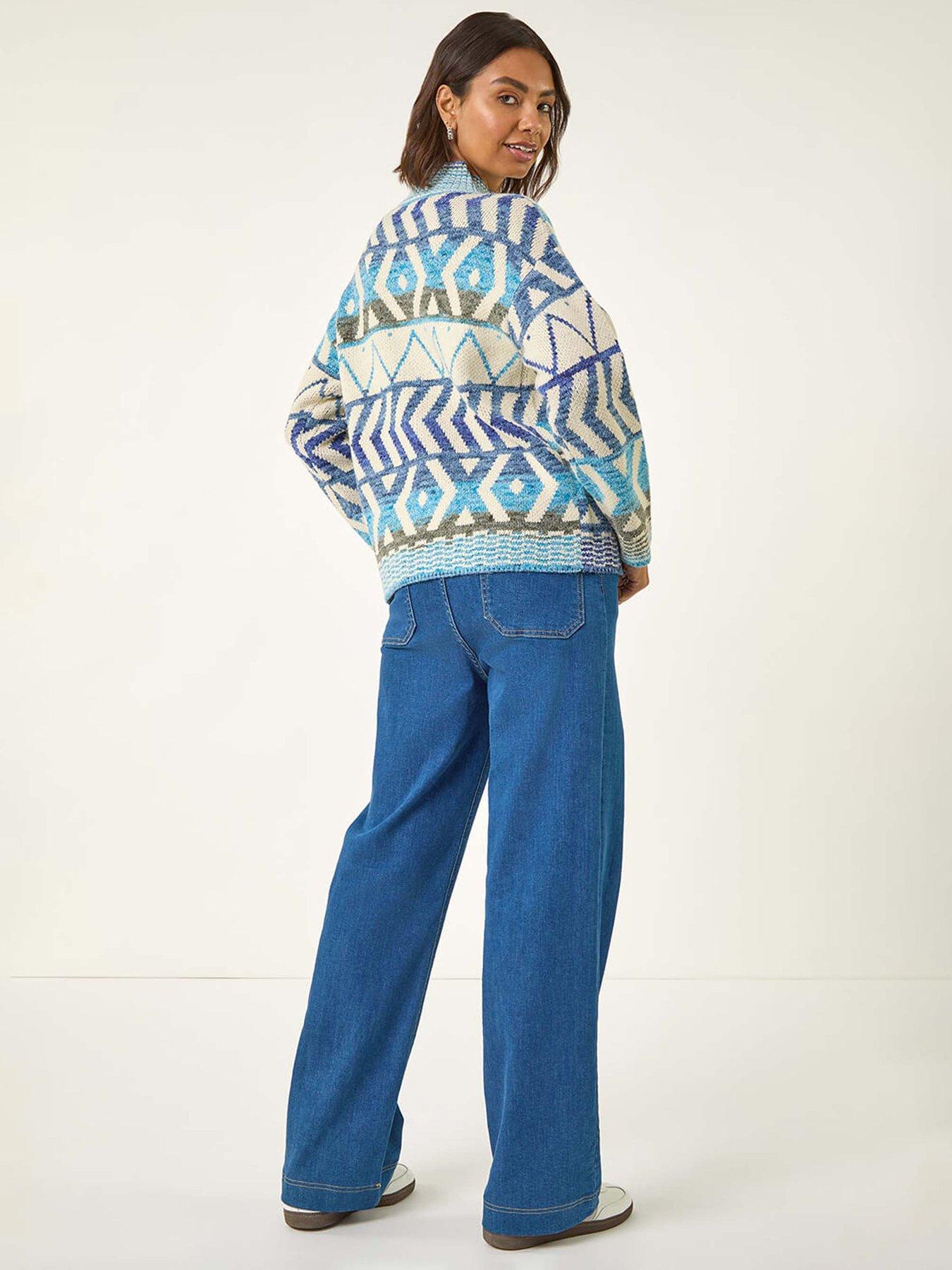 Image 2 of 5 of Roman Aztec High Neck Knit Jumper - Blue
