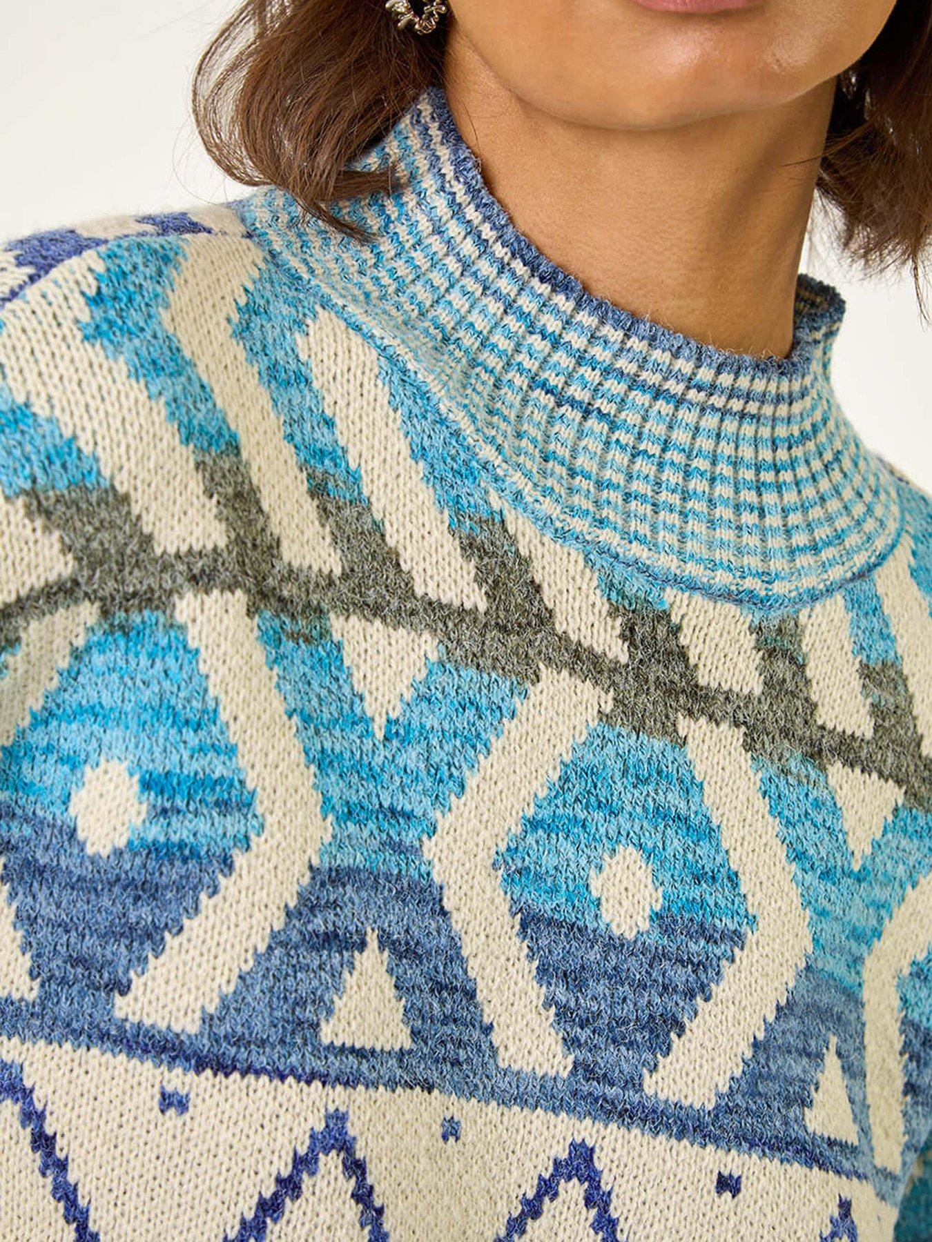 Image 5 of 5 of Roman Aztec High Neck Knit Jumper - Blue