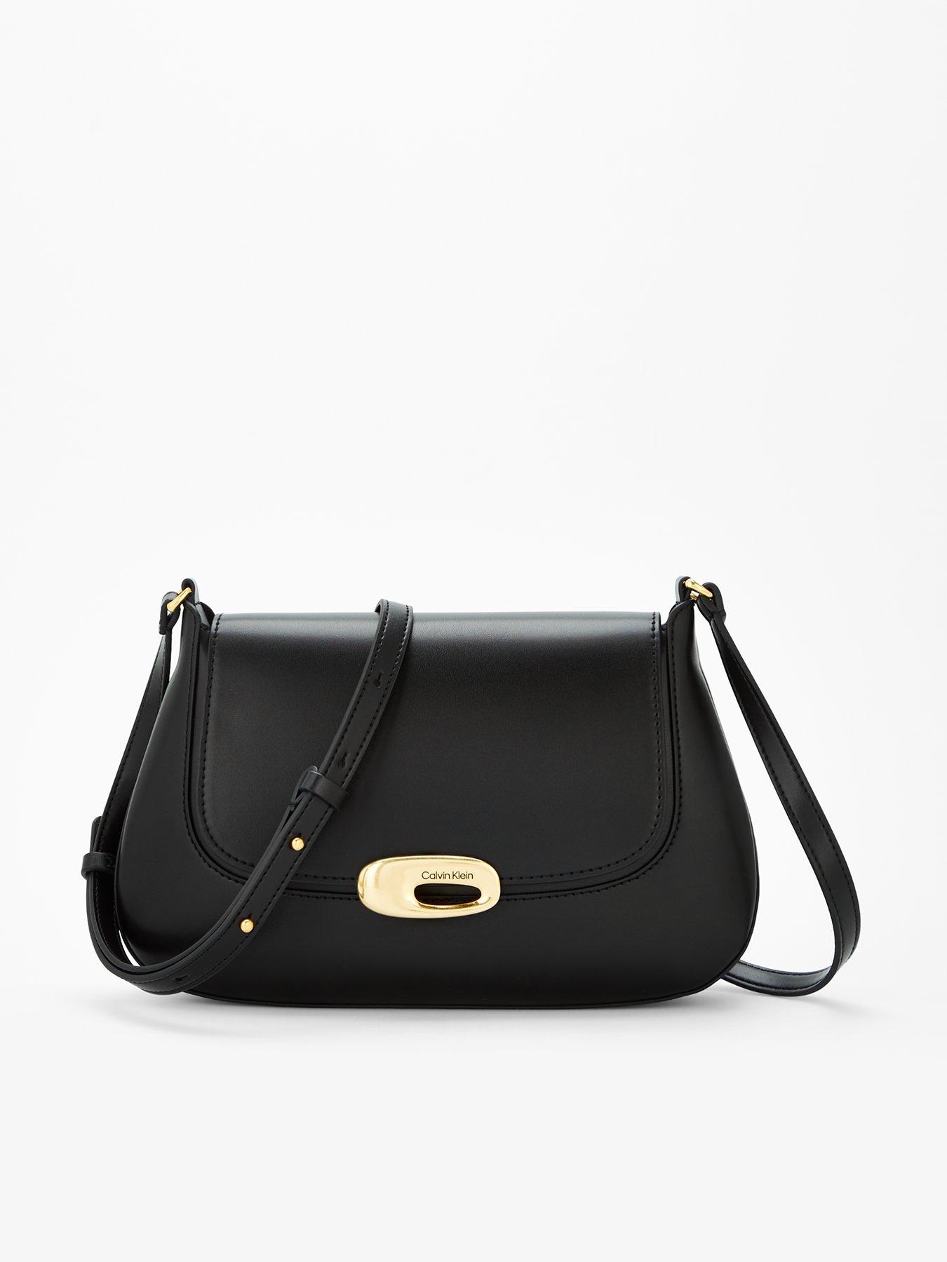 Calvin Klein Hardware Flap Medium Crossbody Bag - Black/Tumbled Deep Gold